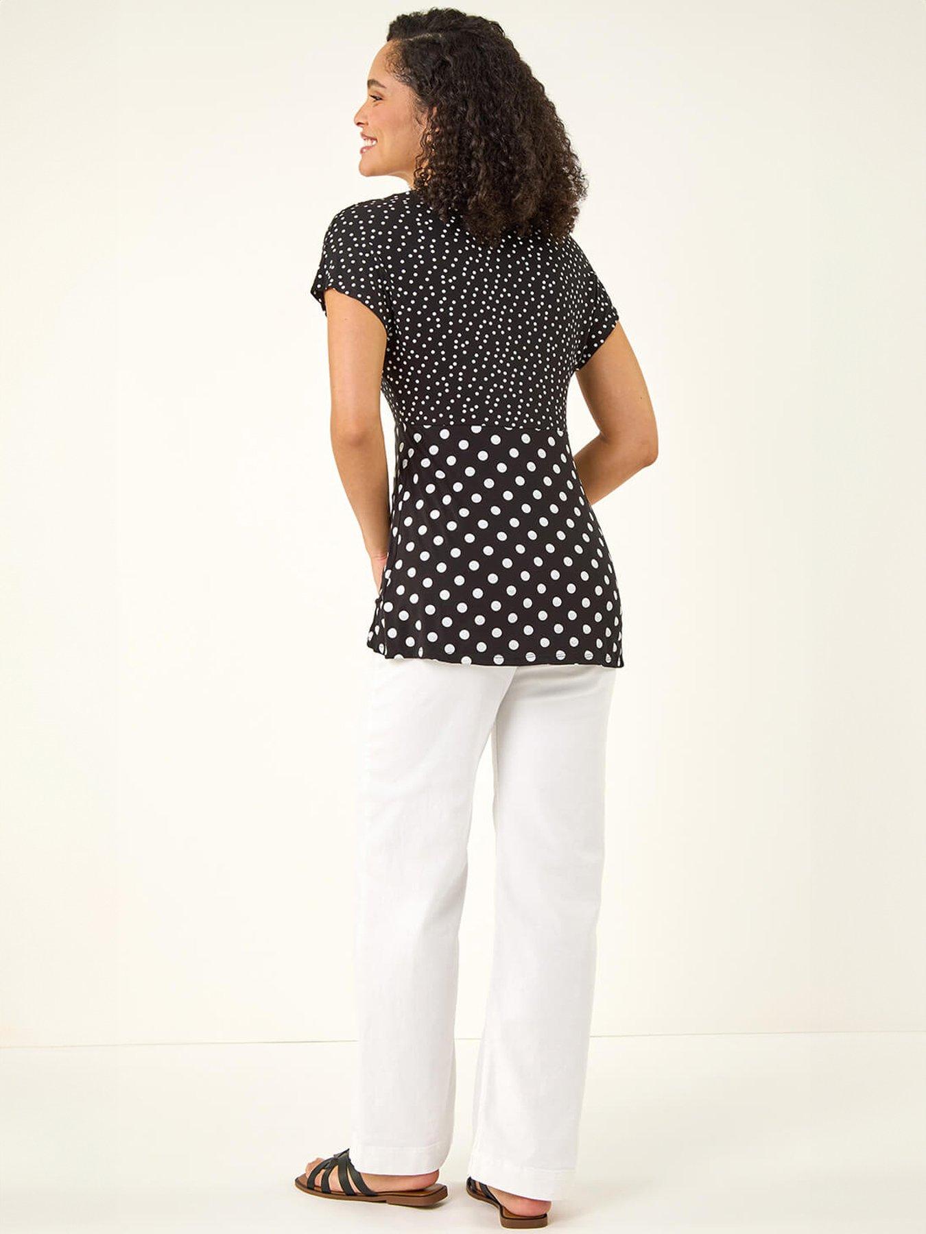 Image 2 of 5 of Roman Contrast Polka Dot Gathered Top