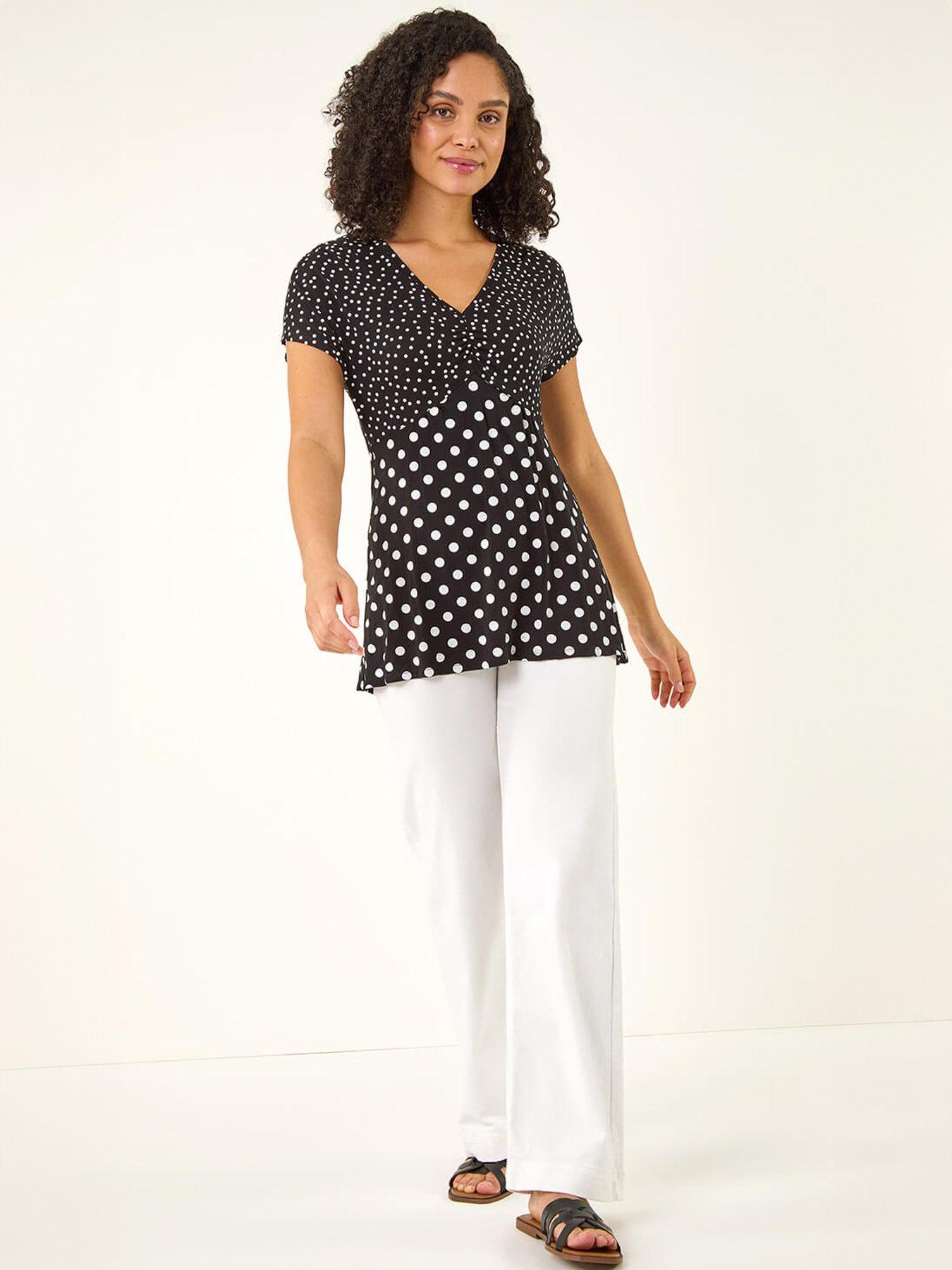 Image 3 of 5 of Roman Contrast Polka Dot Gathered Top