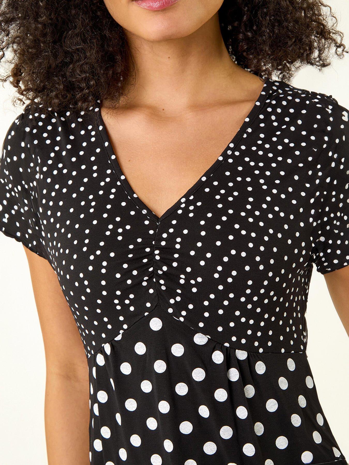 Image 5 of 5 of Roman Contrast Polka Dot Gathered Top