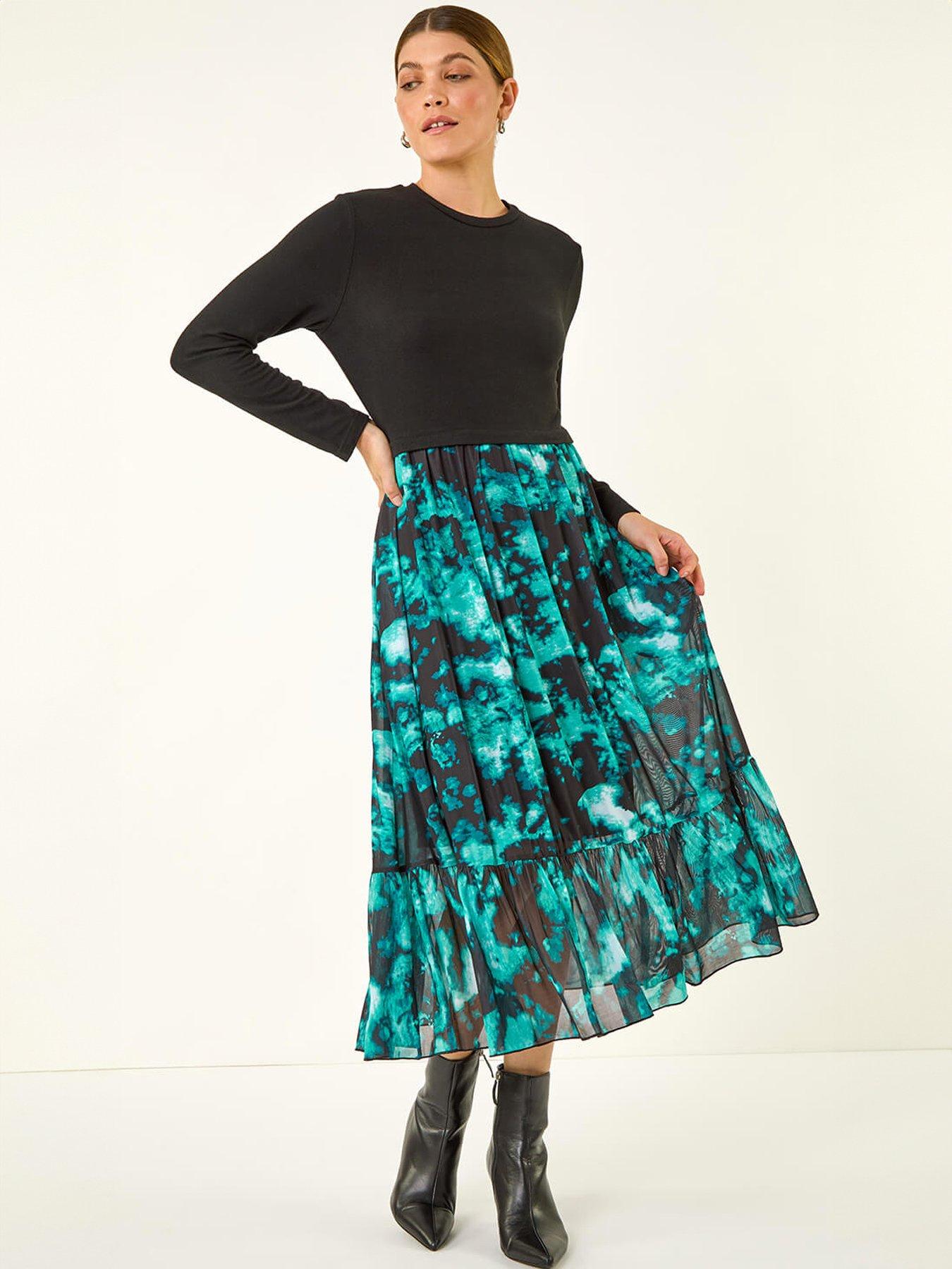 Roman Women's Teal Abstract Print Stretch Midi Dress In | Size: 18 - Image 7