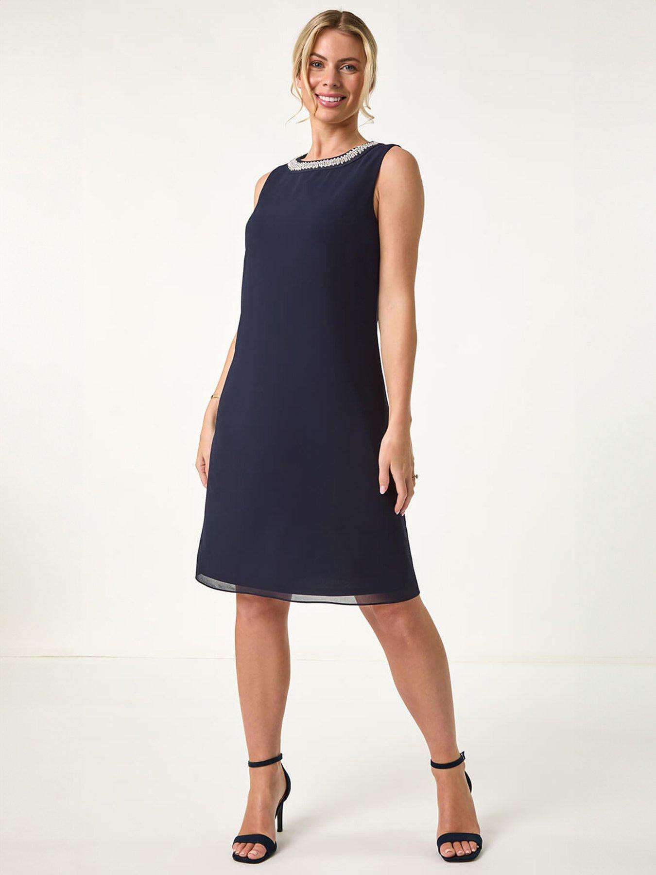 Roman Petite 2 In 1 Neck Trim Shift Dress