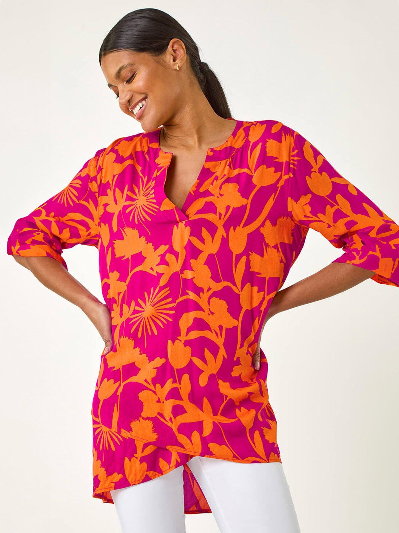 Roman Floral Wrap Hem Tunic Top