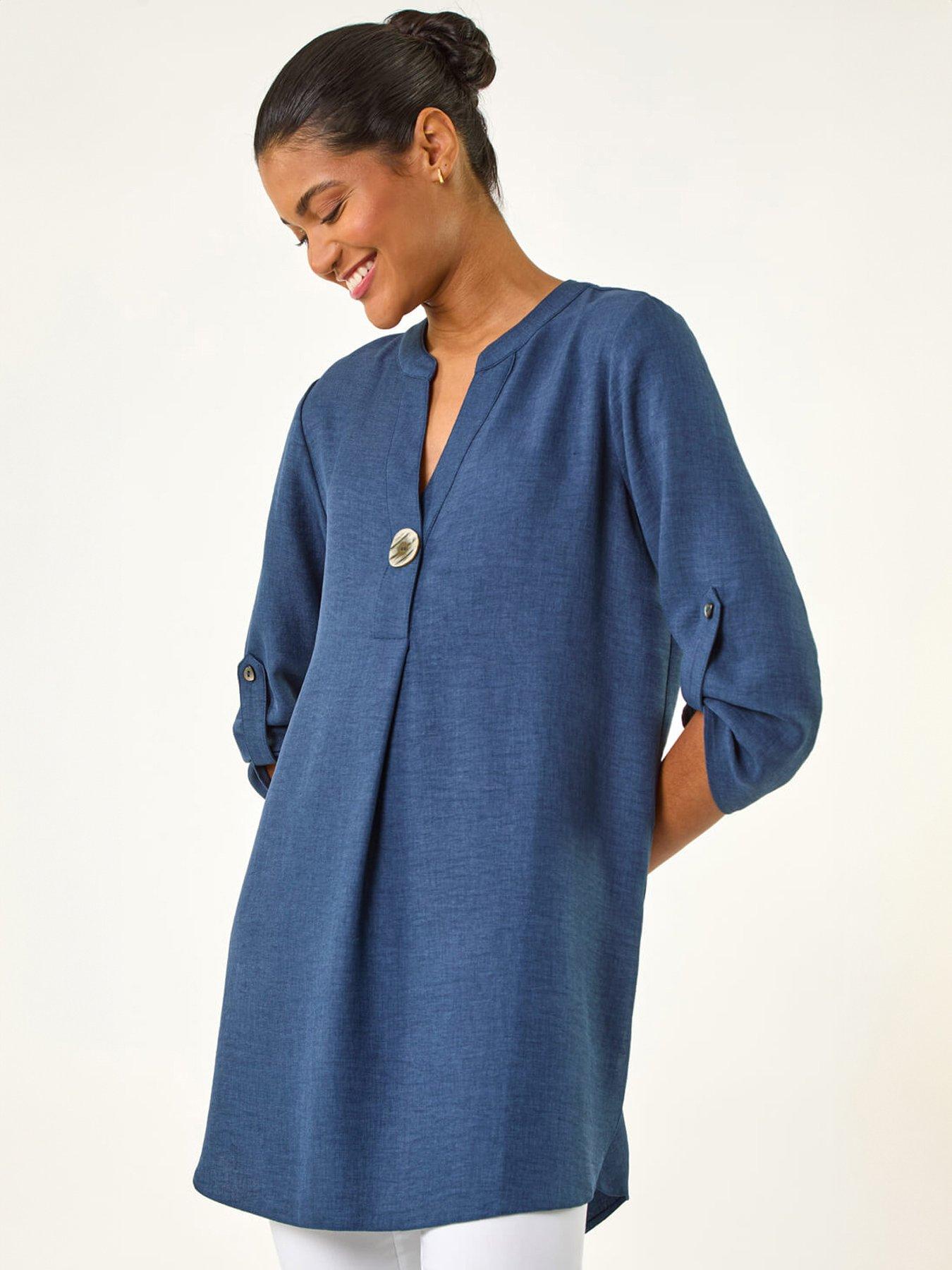 Image 1 of 5 of Roman Horn Button Detail Longline Top