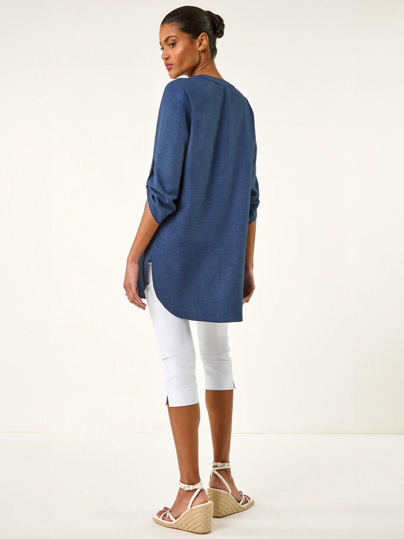 Image 2 of 5 of Roman Horn Button Detail Longline Top