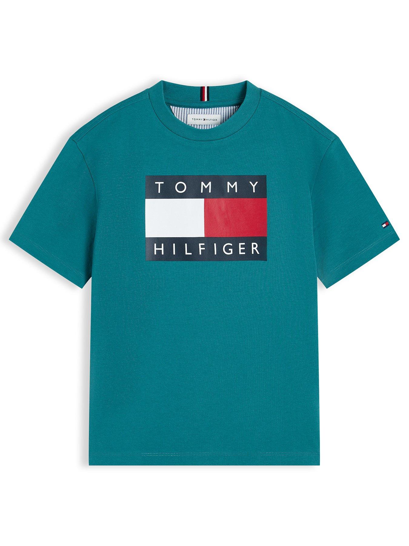 Tommy Hilfiger Boys Heritage Printed Flag Short Sleeve T-Shirt, Green, Size 14 Years