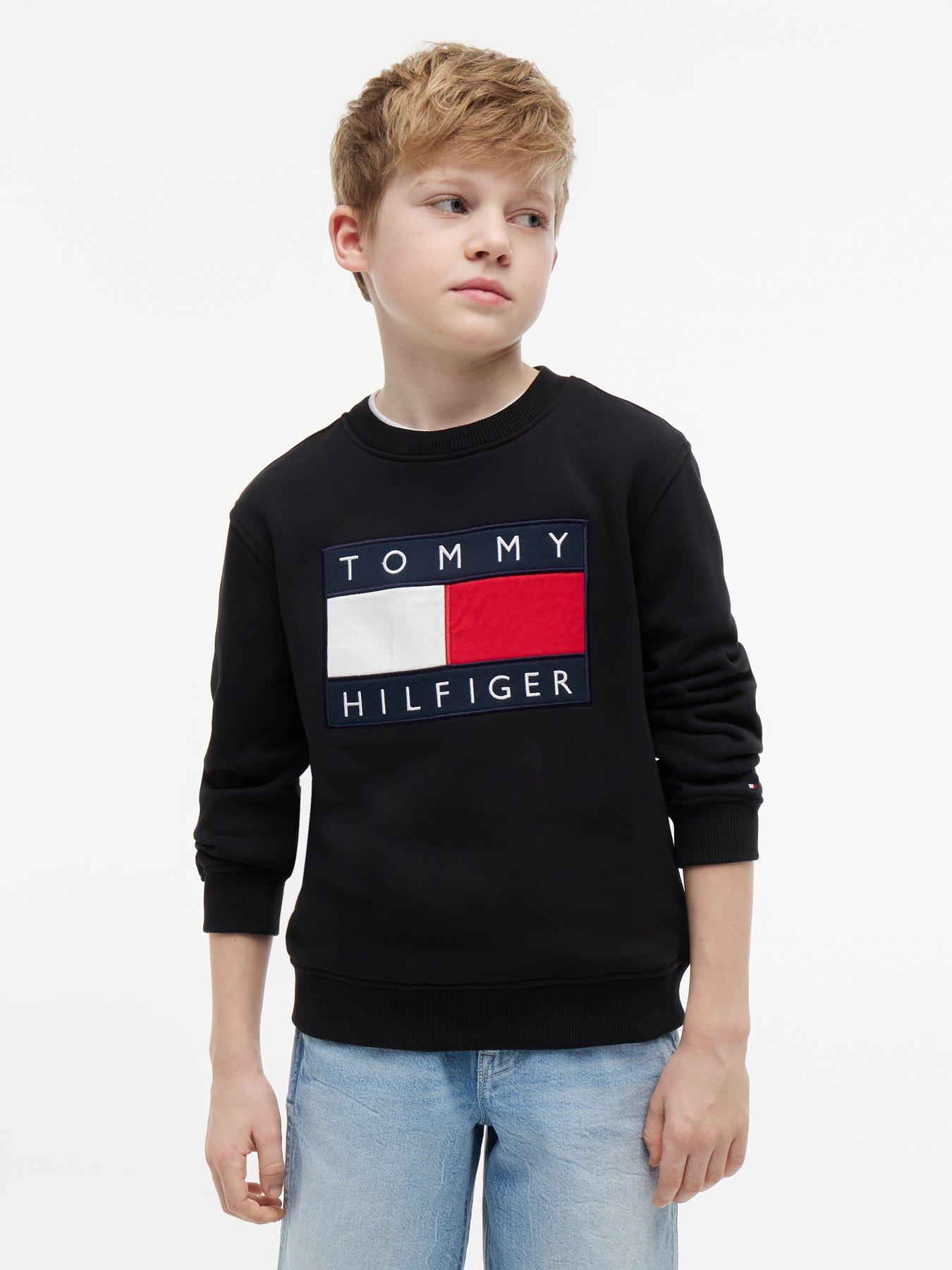 Tommy Hilfiger Unisex Heritage Flag Sweatshirt, Black, Size 14 Years