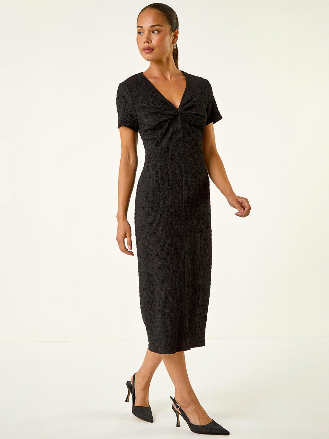 Image 1 of 5 of Roman Petite Textured Twist Midi Dress