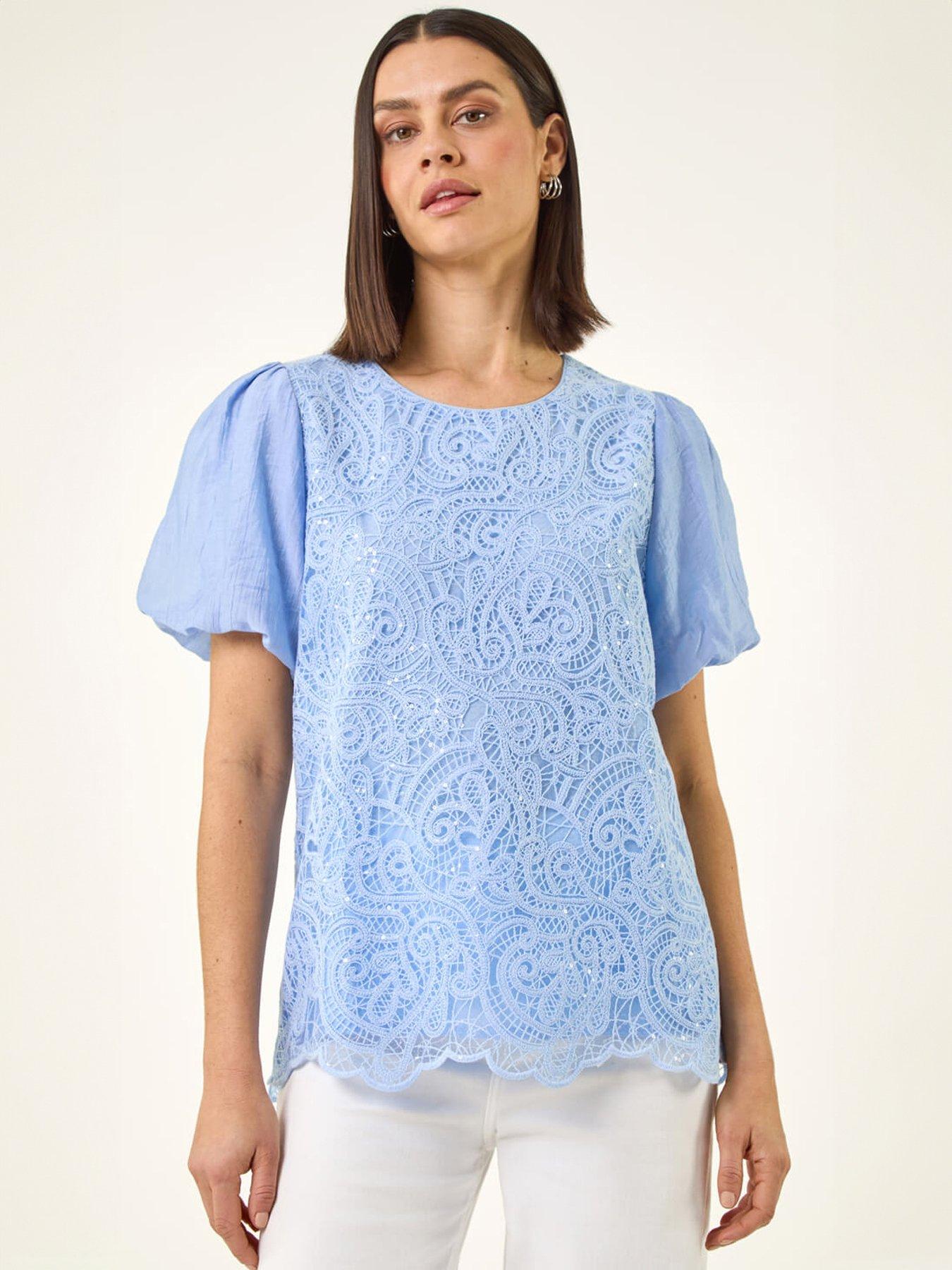 Roman Panelled Lace Puff Sleeve Top