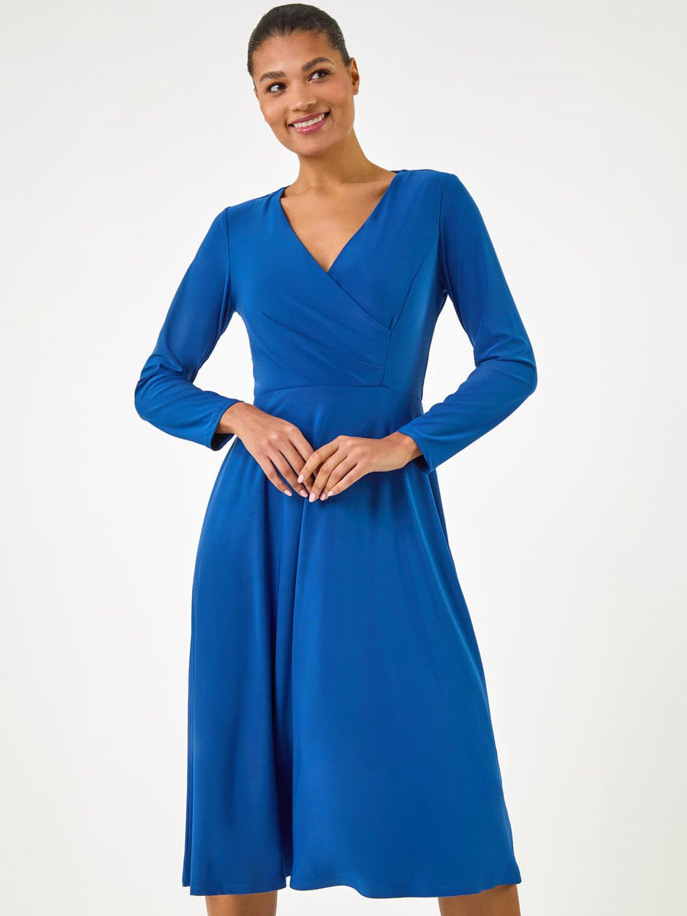 Roman Wrap Bodice Tie Waist Midi Dress