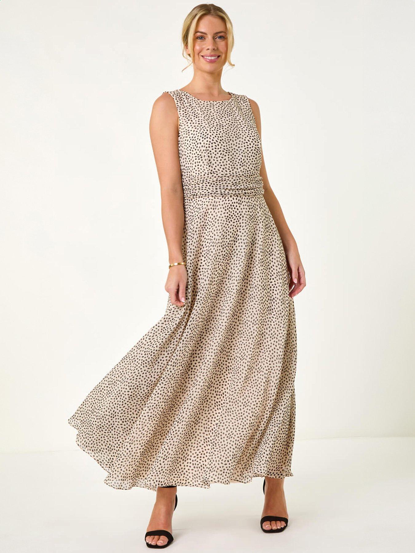 Roman Petite Spot Print Ruched Waist Midi Dress