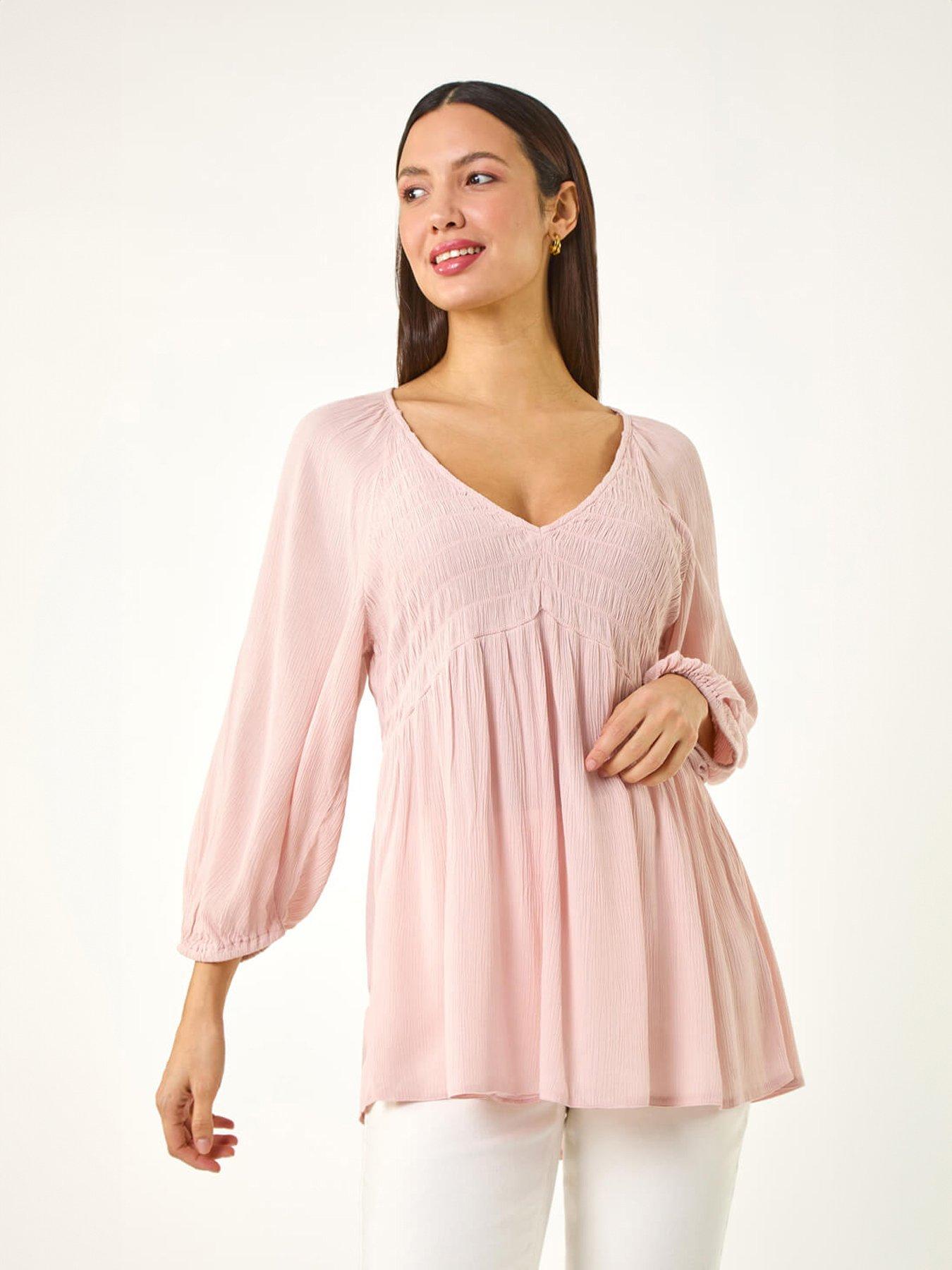 Roman Shirred V-neck Top
