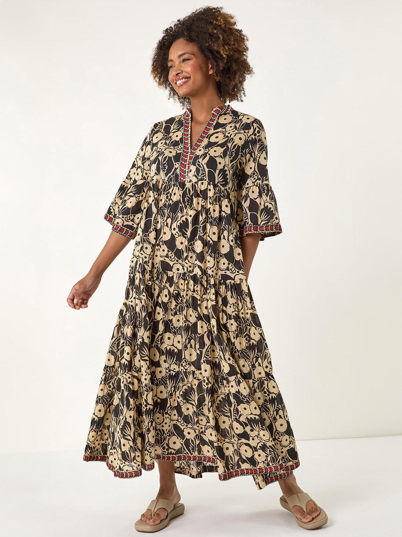 Roman Floral Print Border Maxi Dress, Black, Size 20, Women