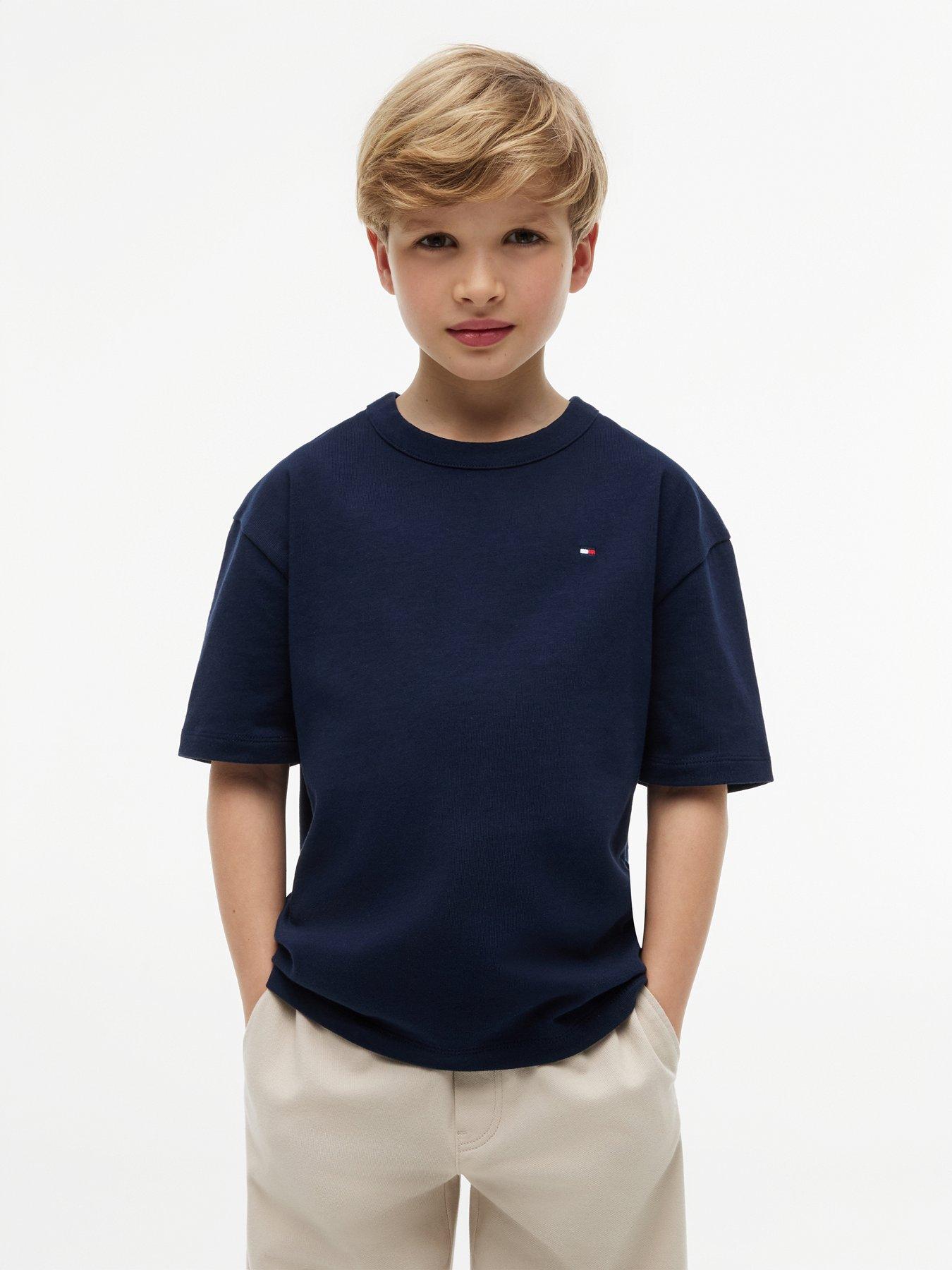 Tommy Hilfiger Boys Script Graphic Short Sleeve T-Shirt, Navy, Size 6 Years