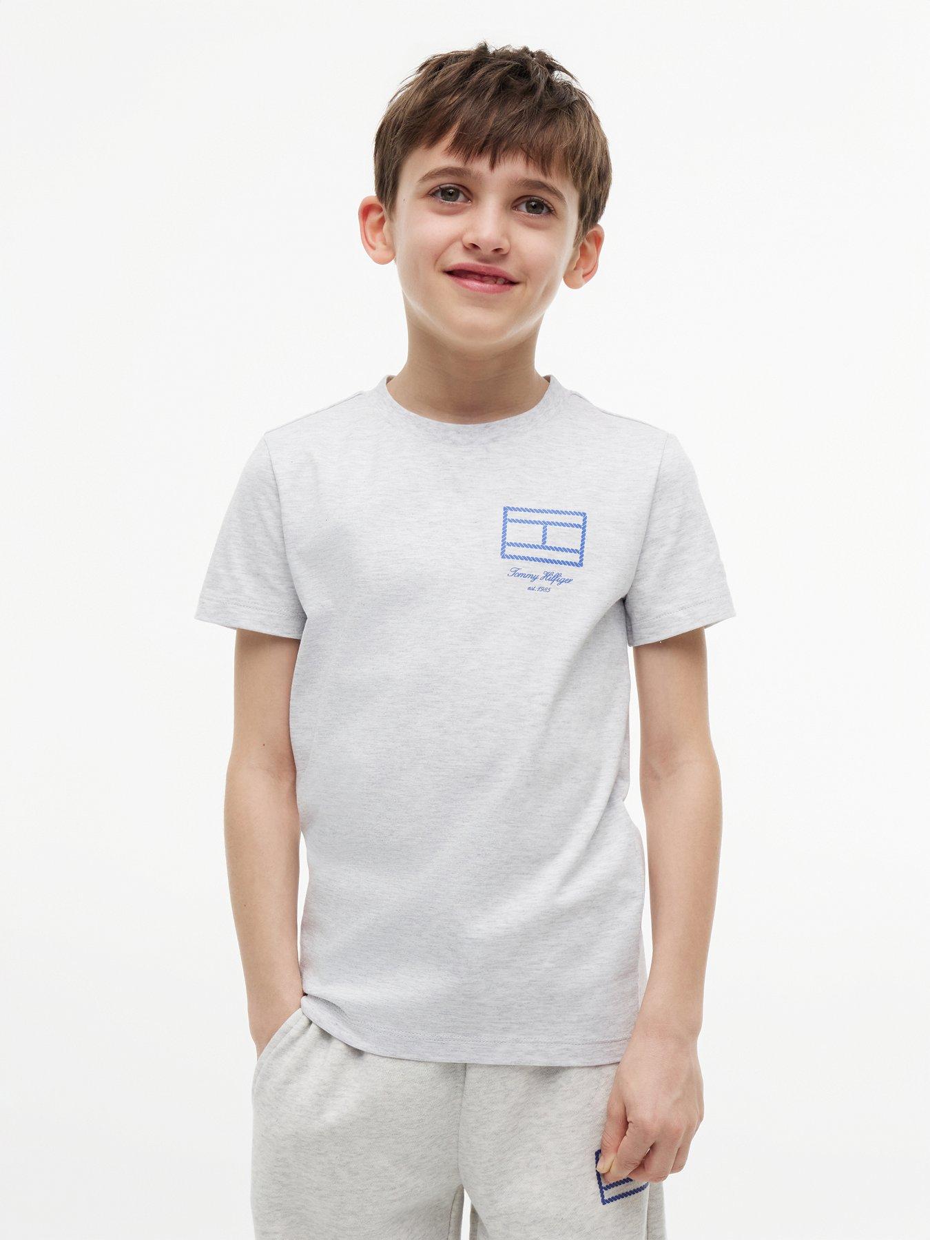 Tommy Hilfiger Outline Flag Logo Jersey T-Shirt - Light Grey Heather