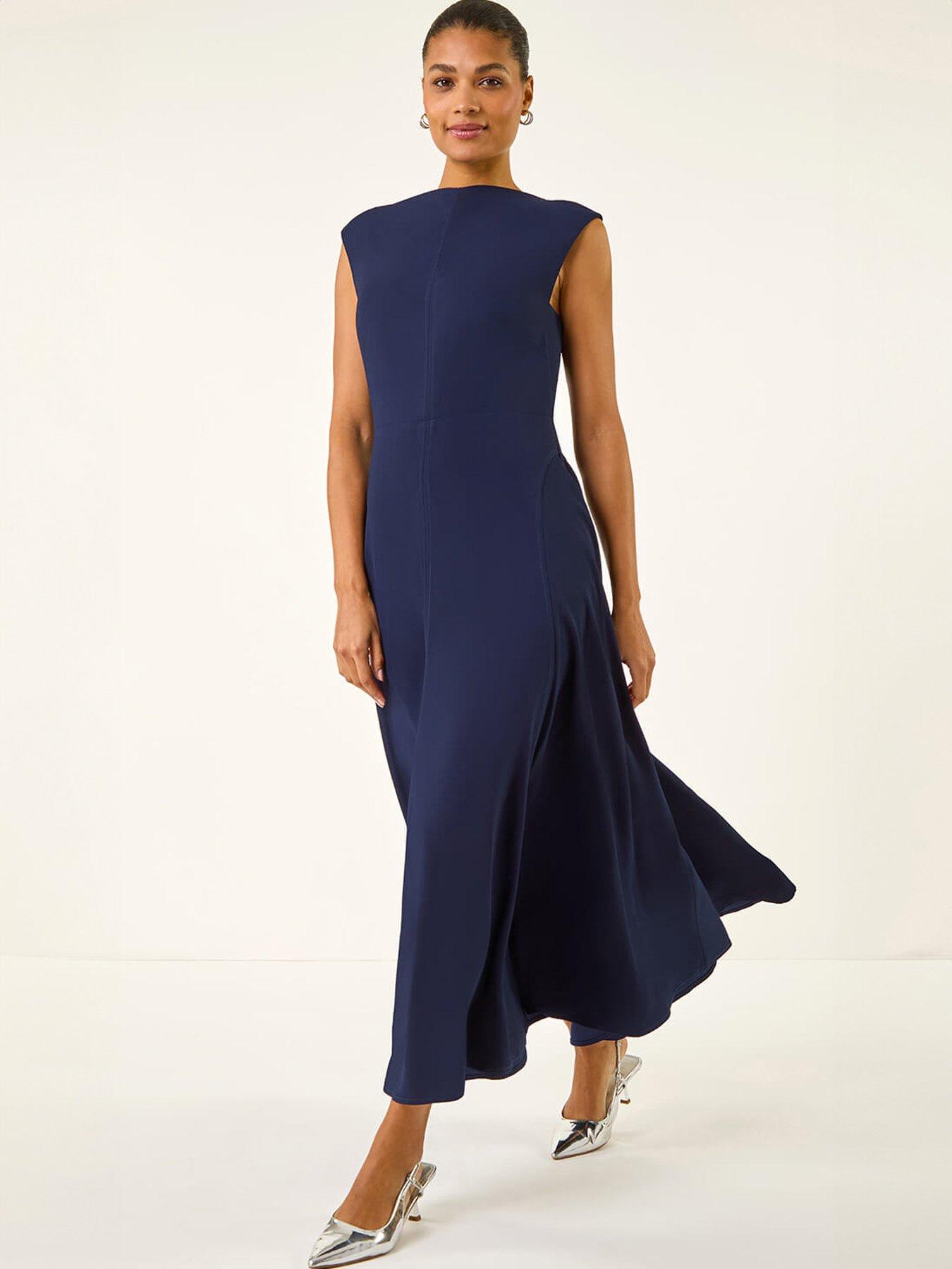 Roman High Neck Pleated Midi Dress