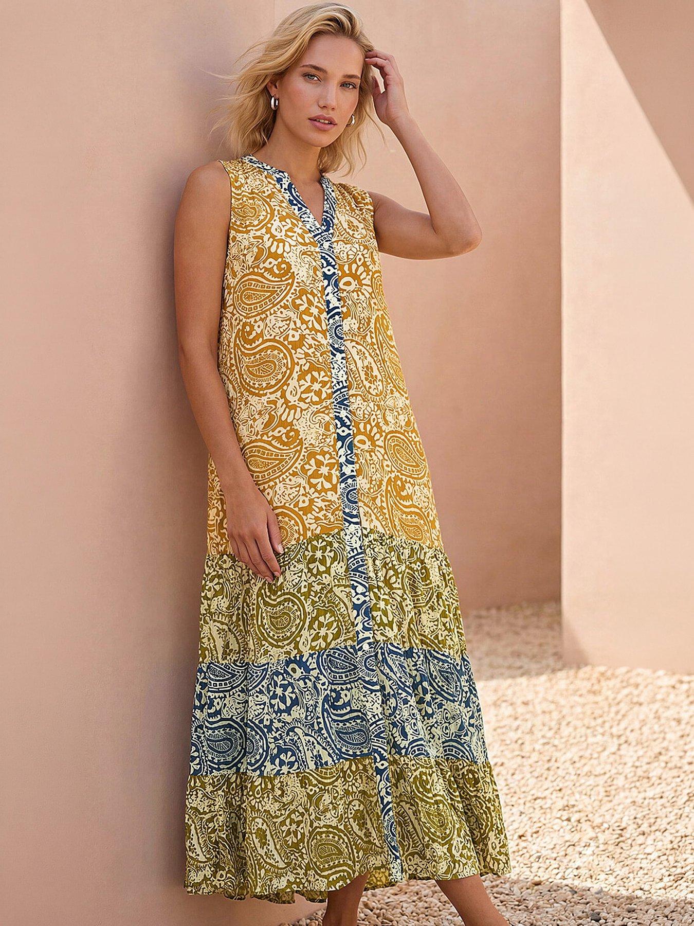Roman Patchwork Print Tiered Maxi Dress