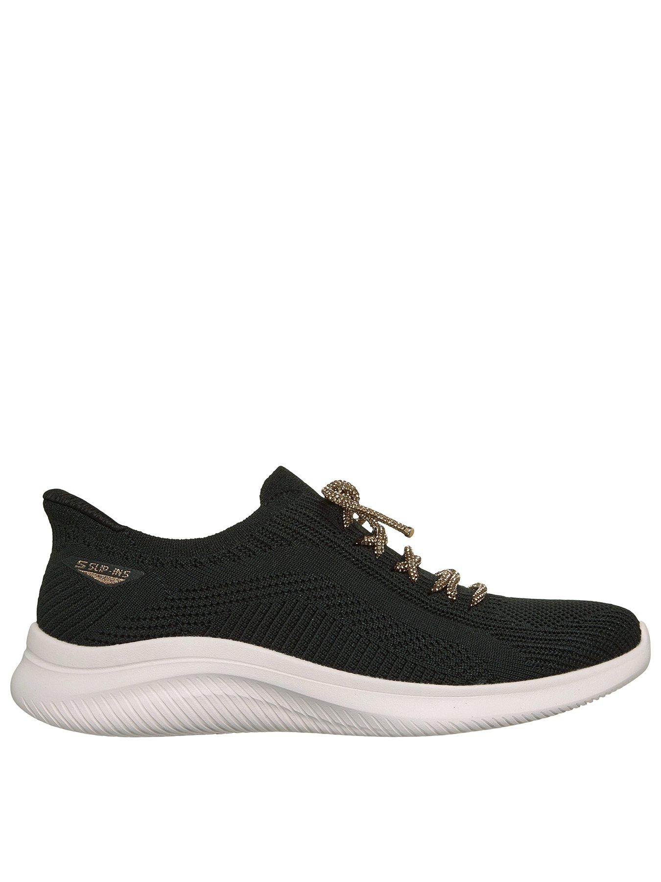 Skechers Ultra Flex 4.0 Cosmic Diamonds Engineered Stretch Knit Rhinestone Bow Slip-ins - Black