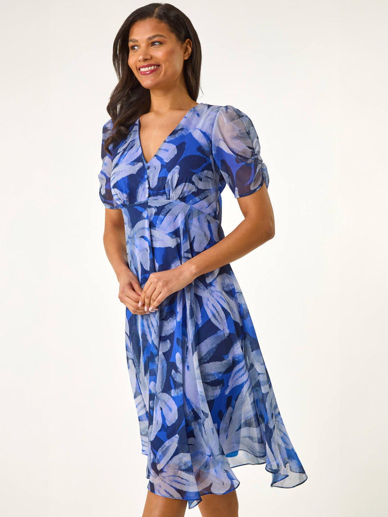 Roman Abstract Painted Floral Hanky Hem Dress
