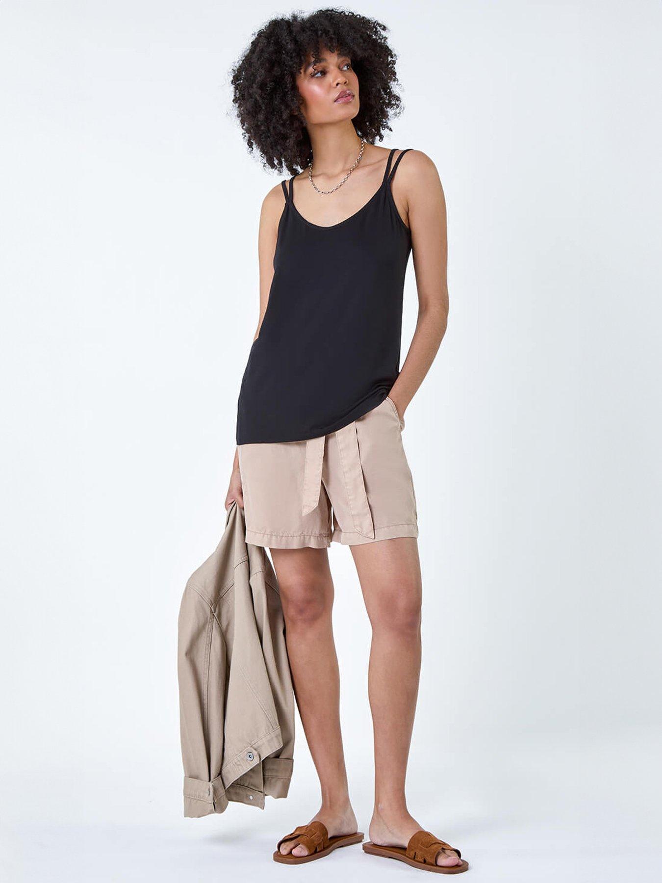 Image 3 of 5 of Roman Plain Double Strap Stretch Vest Top - Black