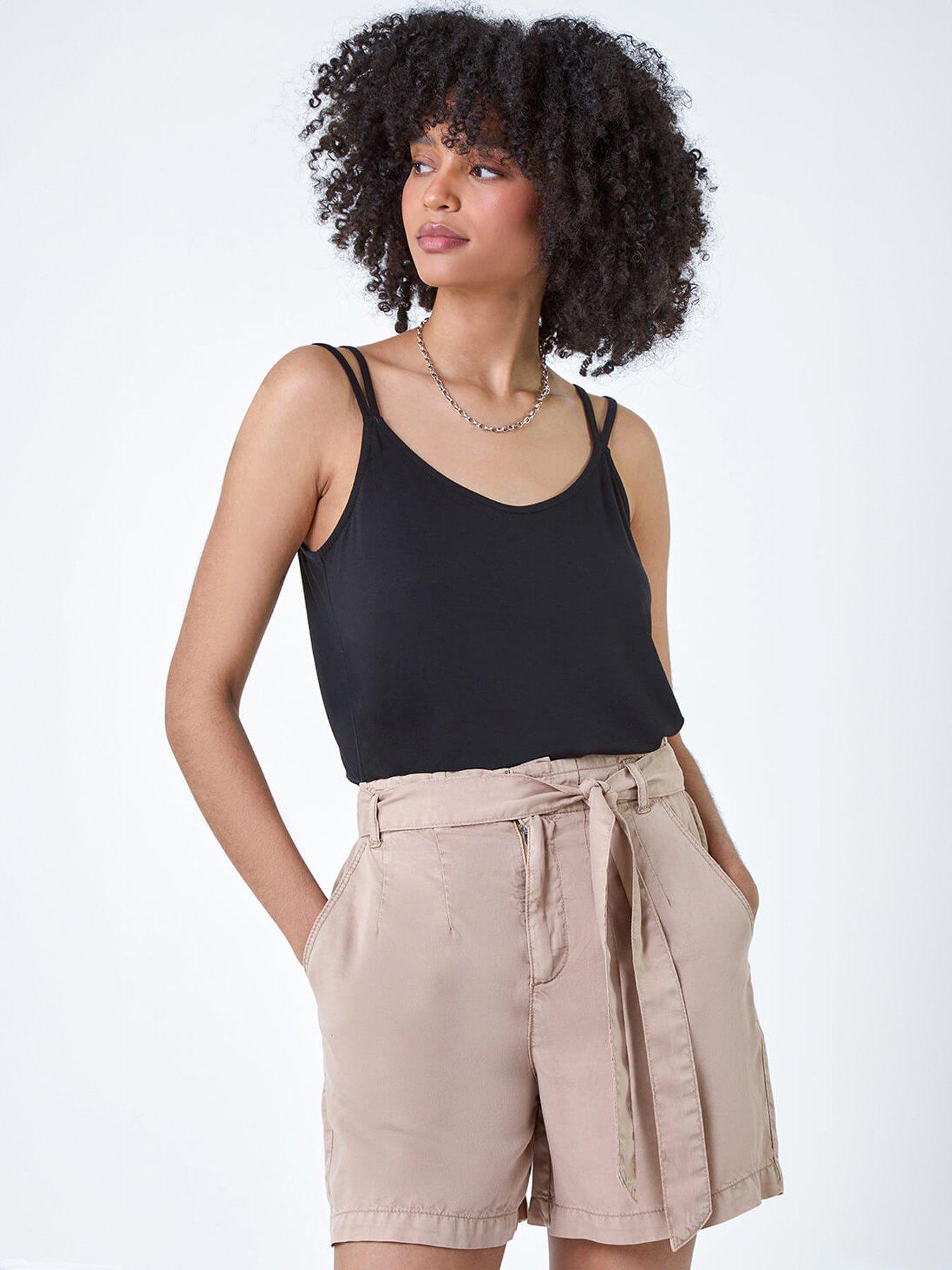 Image 4 of 5 of Roman Plain Double Strap Stretch Vest Top - Black