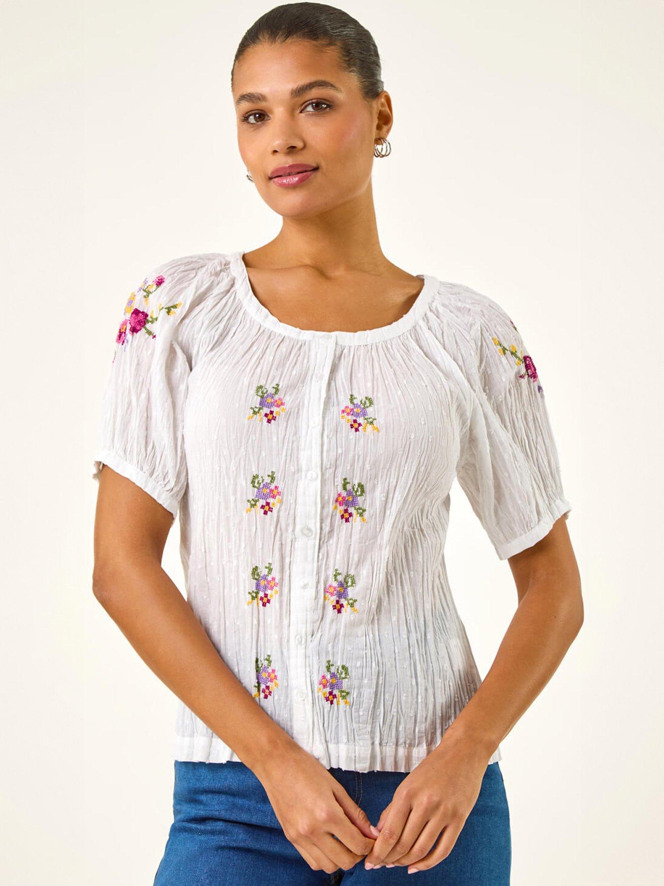 Image 1 of 5 of Roman Floral Cross Stitch Blouse