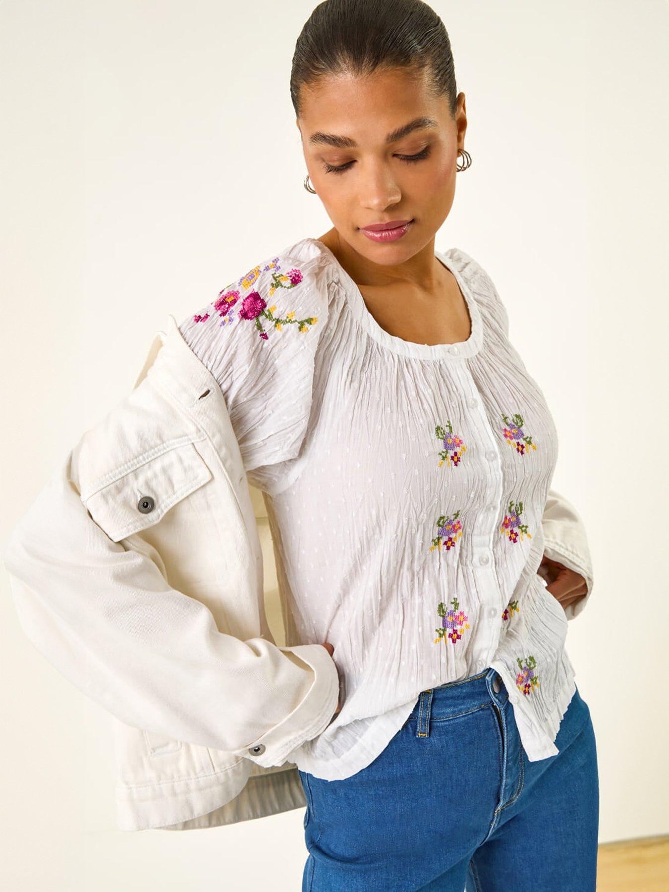 Image 4 of 5 of Roman Floral Cross Stitch Blouse