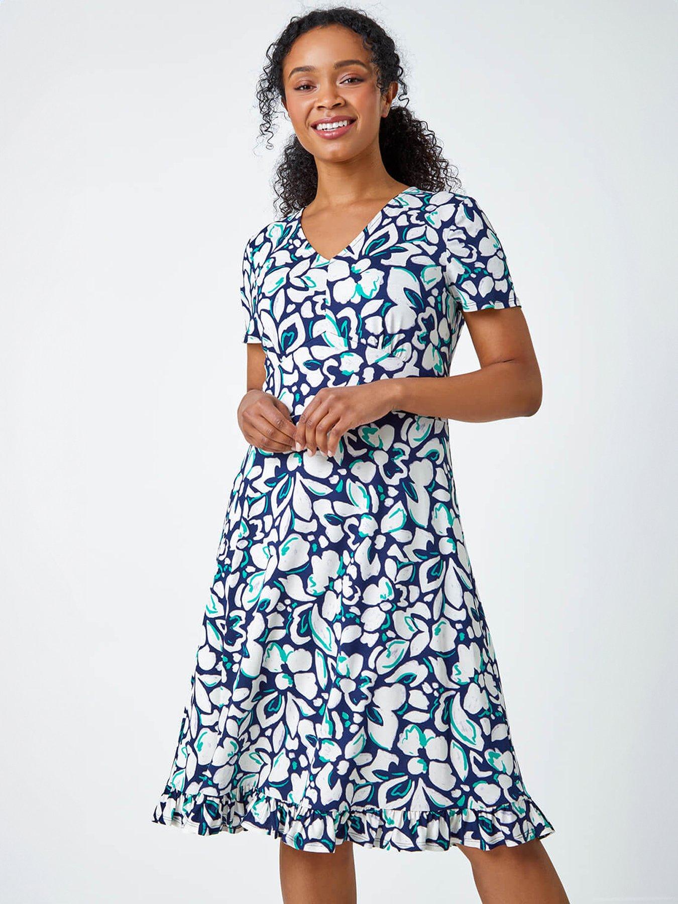 Roman Petite Floral Frill Hem Stretch Dress