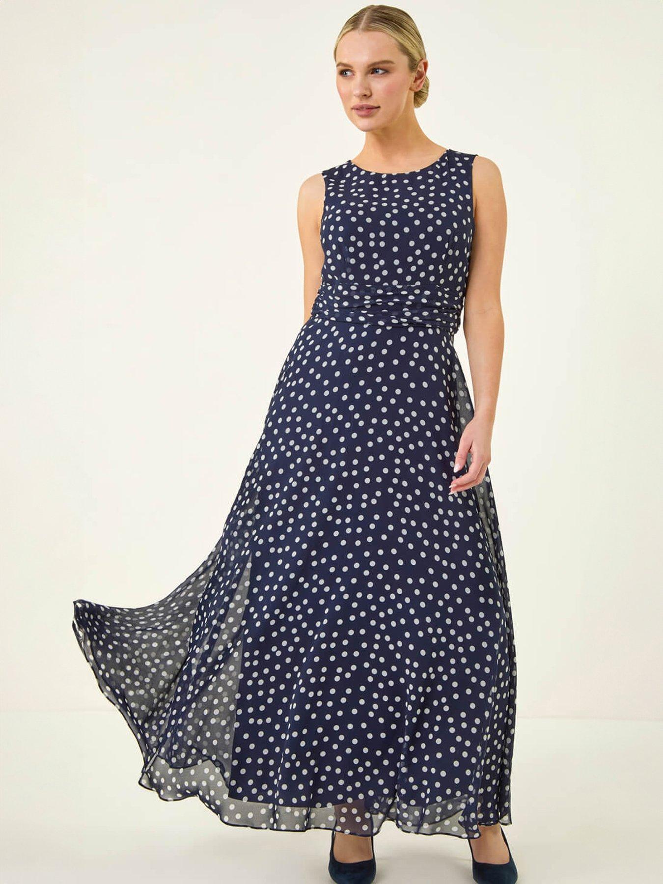 Roman Petite Spot Print Ruched Maxi Dress