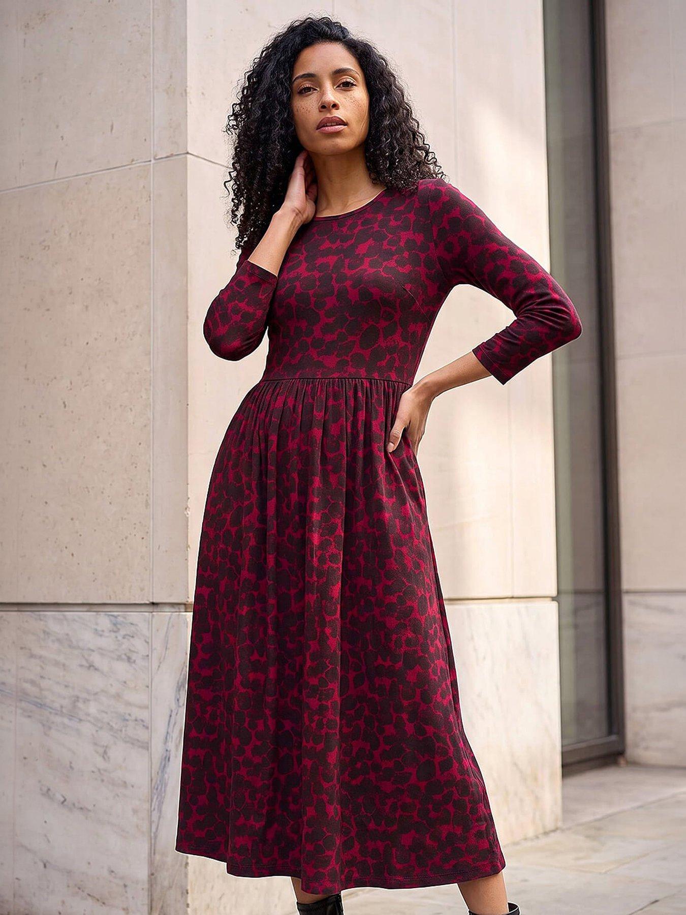 Roman Women's Wine Abstract Spot Stretch Midi Dress In | : Size 14 - Image 2