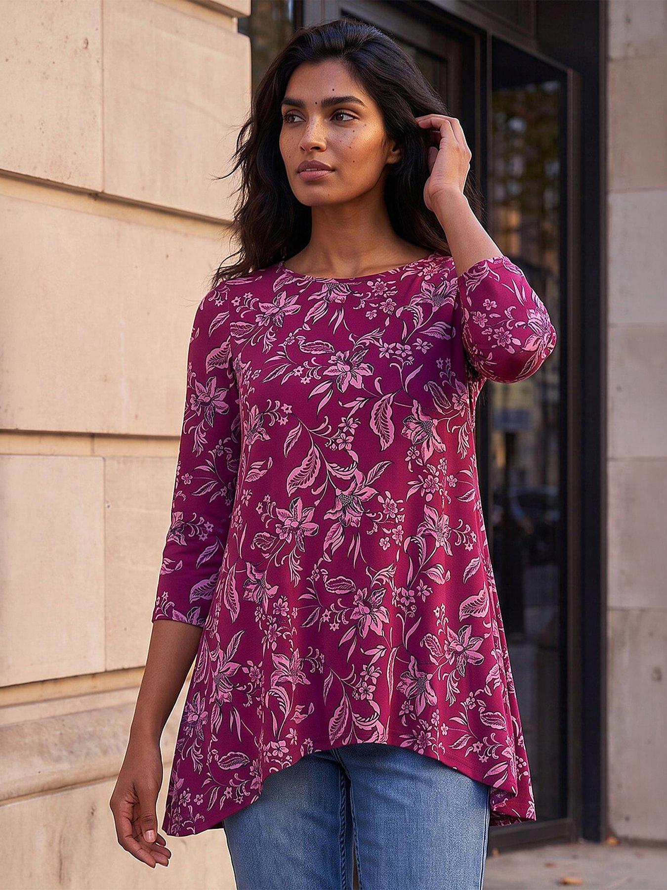 Roman Floral Hanky Hem Tunic Top
