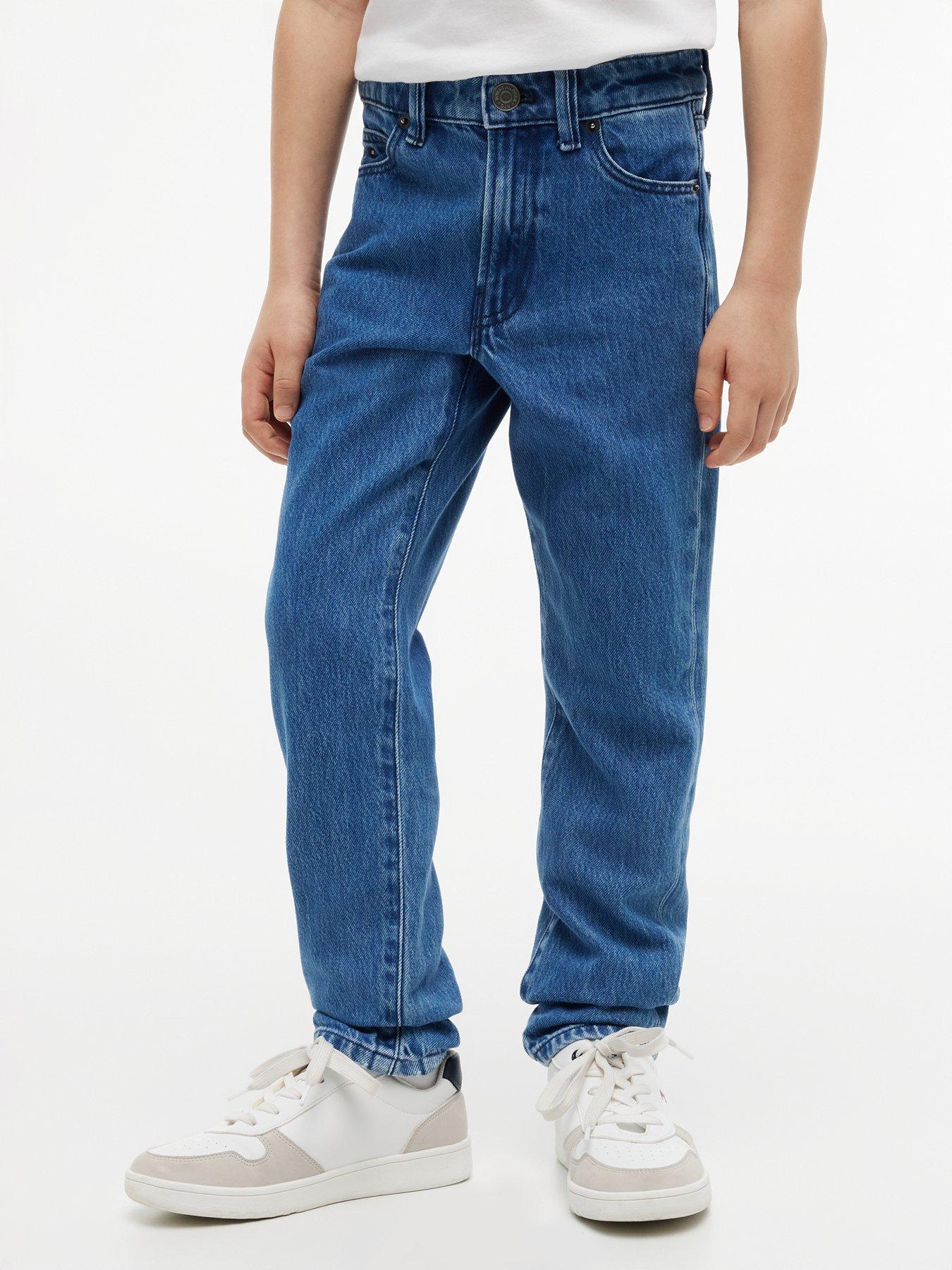 Tommy Hilfiger Flag Embroidery Faded Straight Jeans, Blue, Size Age: 10 Years