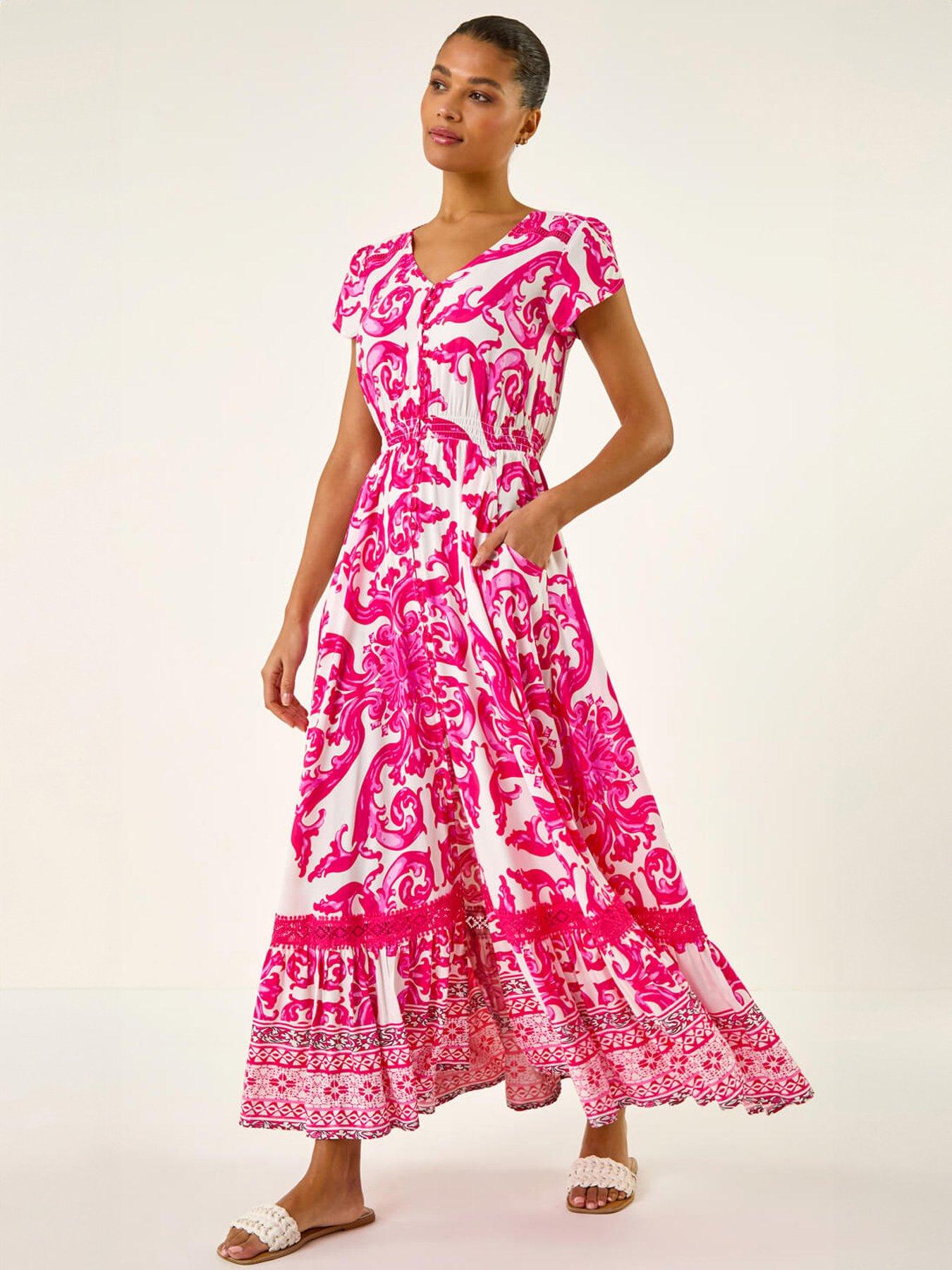 Roman Border Print Button Midi Dress