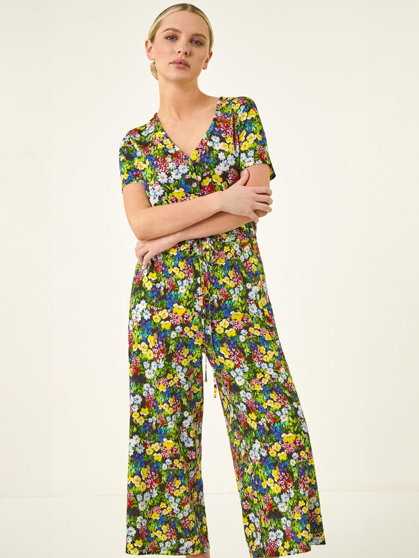 Image 3 of 5 of Roman Petite Floral Button Front Jumpsuit