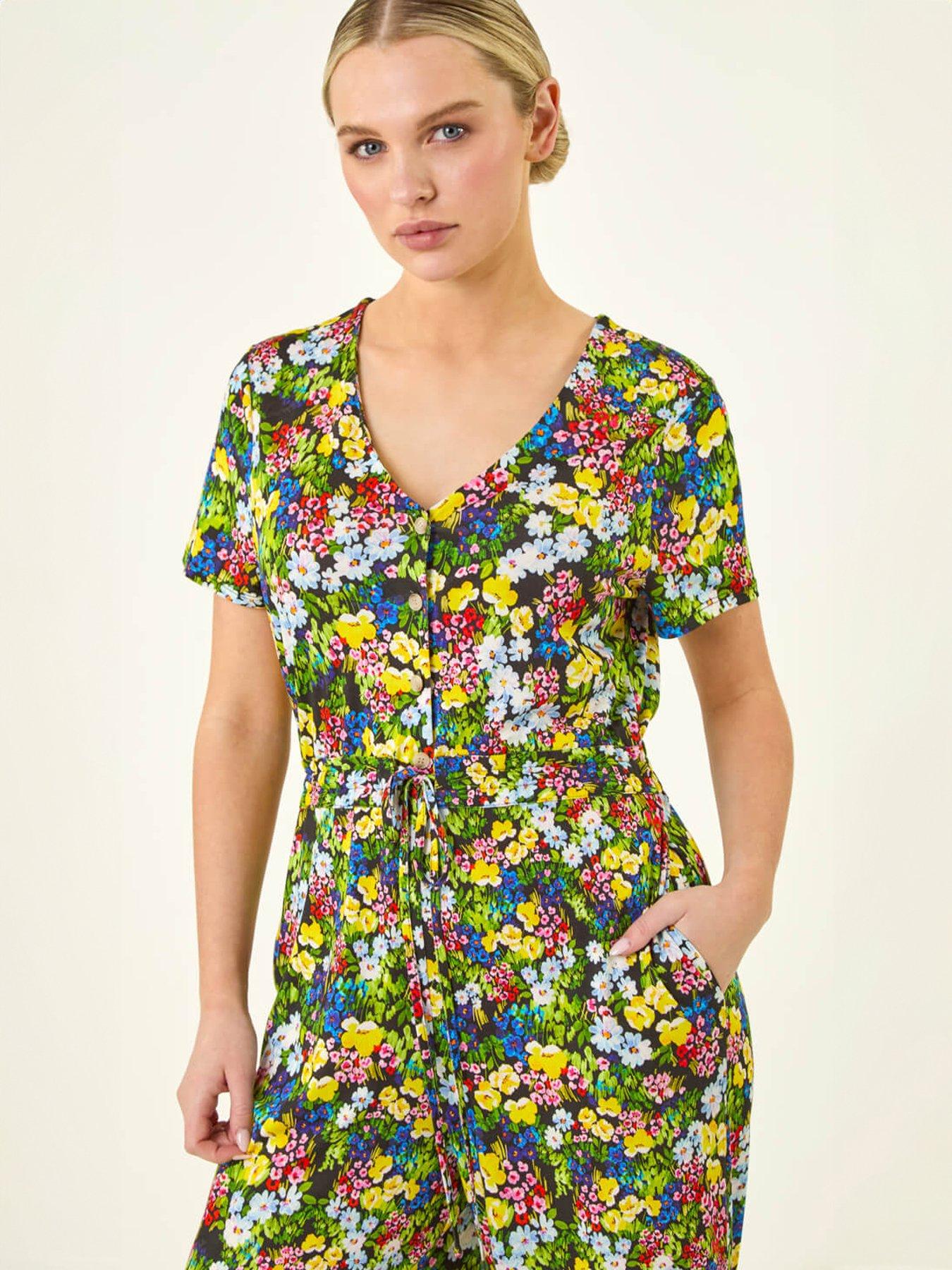 Image 4 of 5 of Roman Petite Floral Button Front Jumpsuit