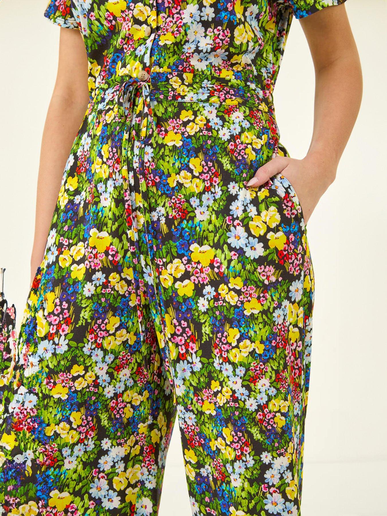 Image 5 of 5 of Roman Petite Floral Button Front Jumpsuit