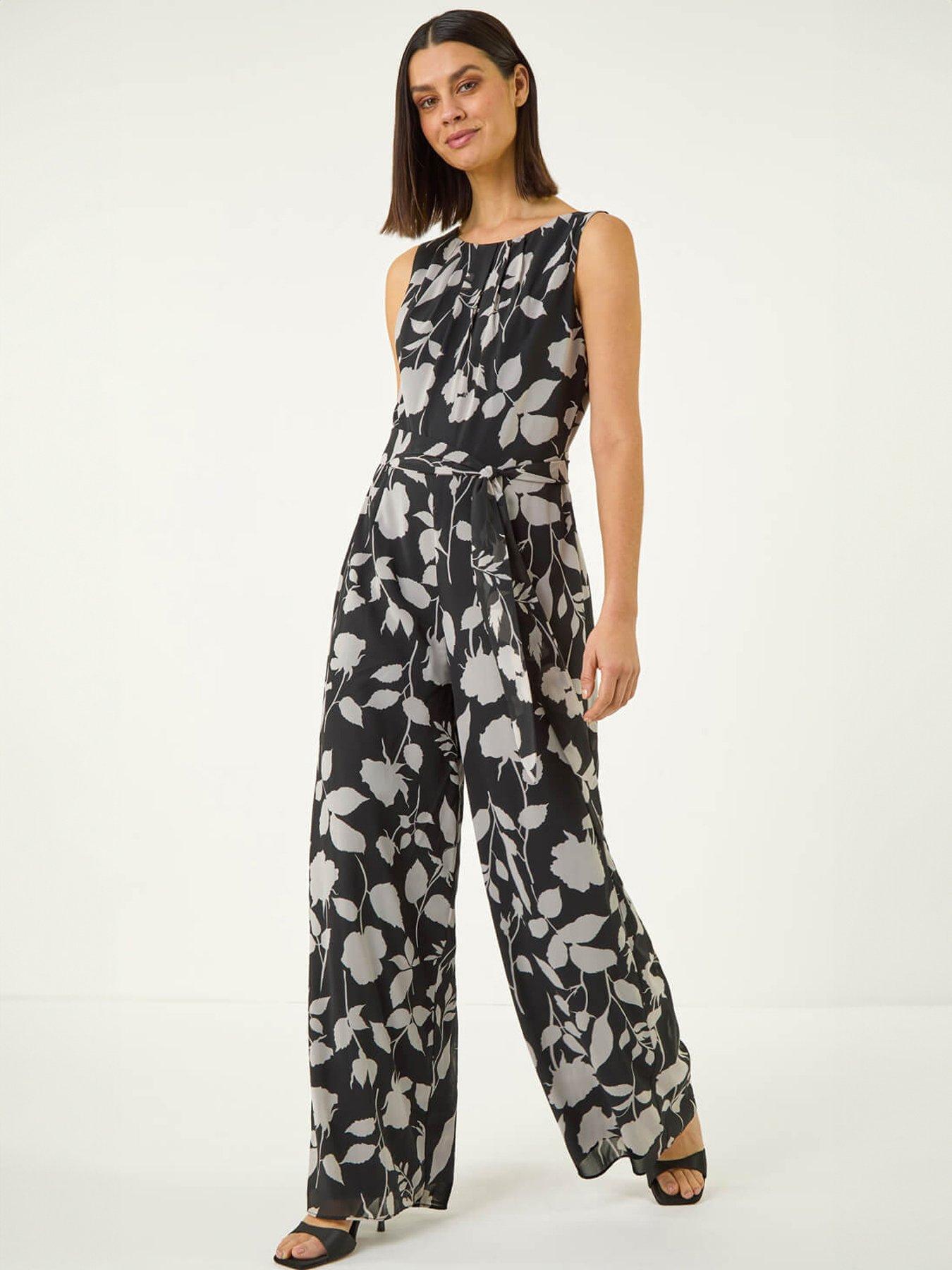 Roman Floral Chiffon Belted Jumpsuit