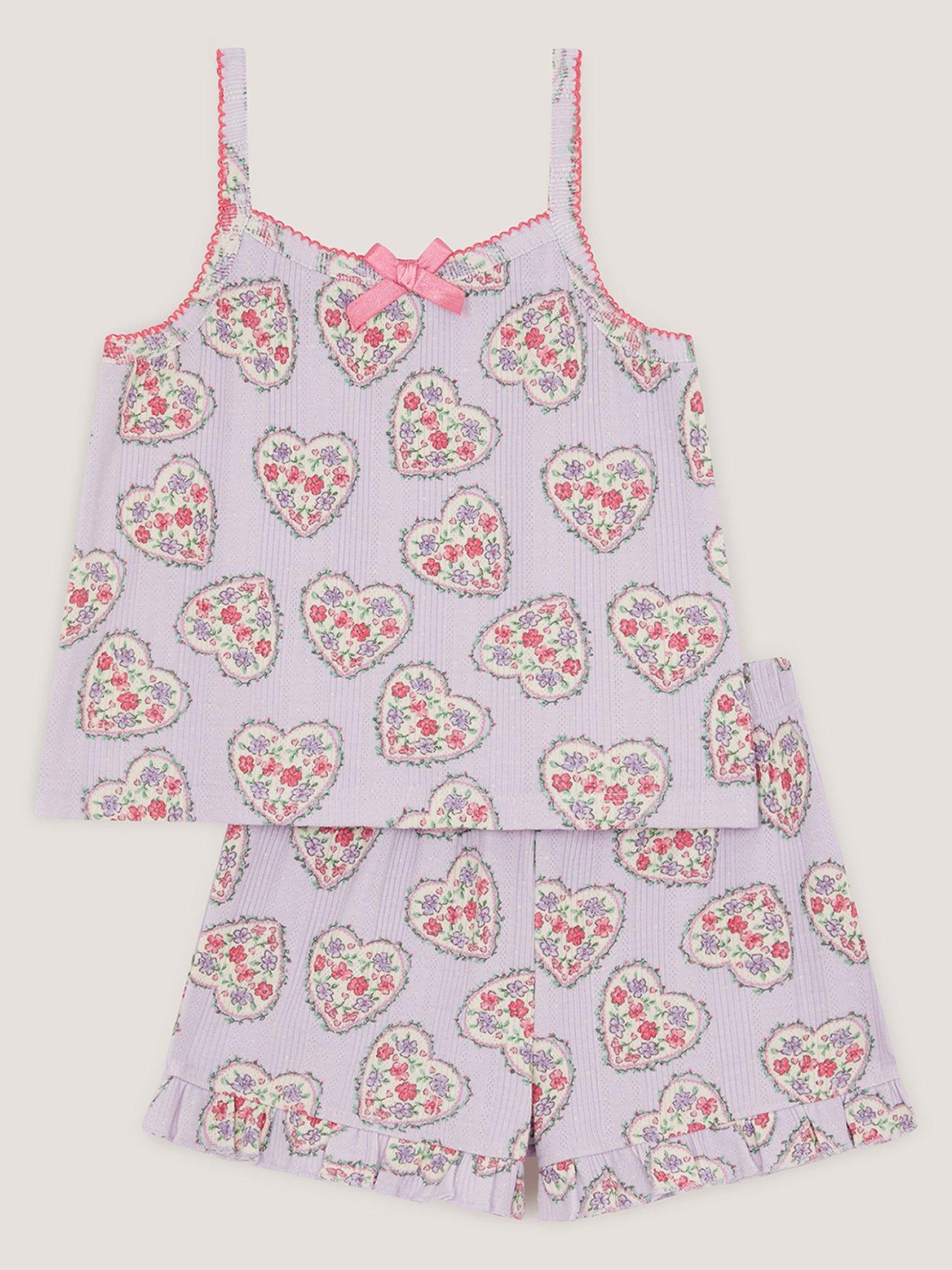 Image 1 of 3 of Monsoon Girls Heart Pointelle Jersey Pyjamas - Light Purple