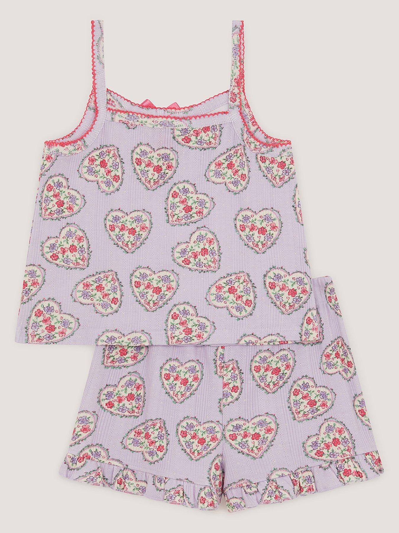 Image 2 of 3 of Monsoon Girls Heart Pointelle Jersey Pyjamas - Light Purple