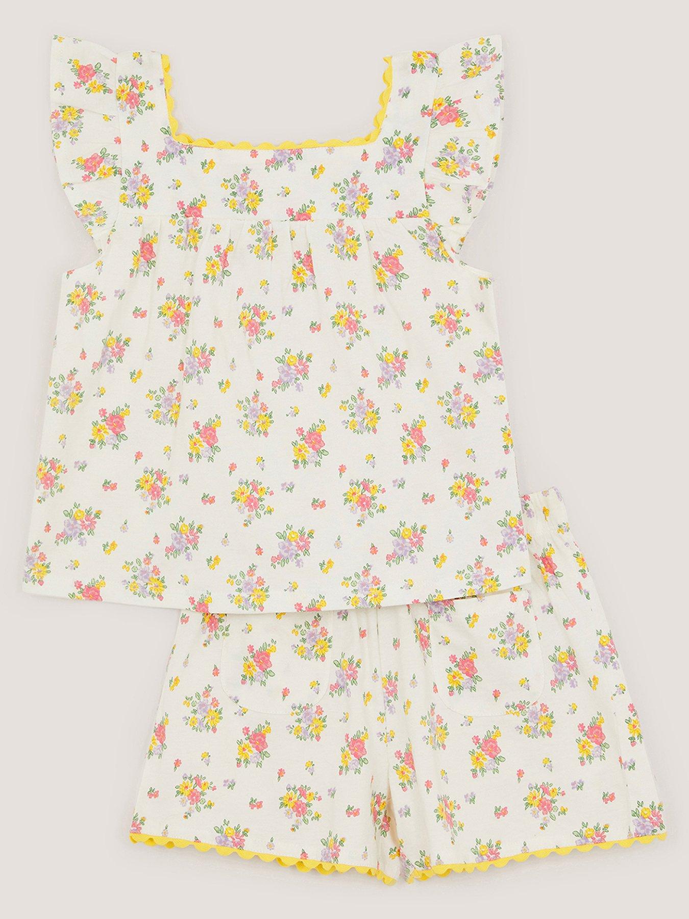 Monsoon Girls Rose Bud Jersey Print Pyjamas - Light Cream