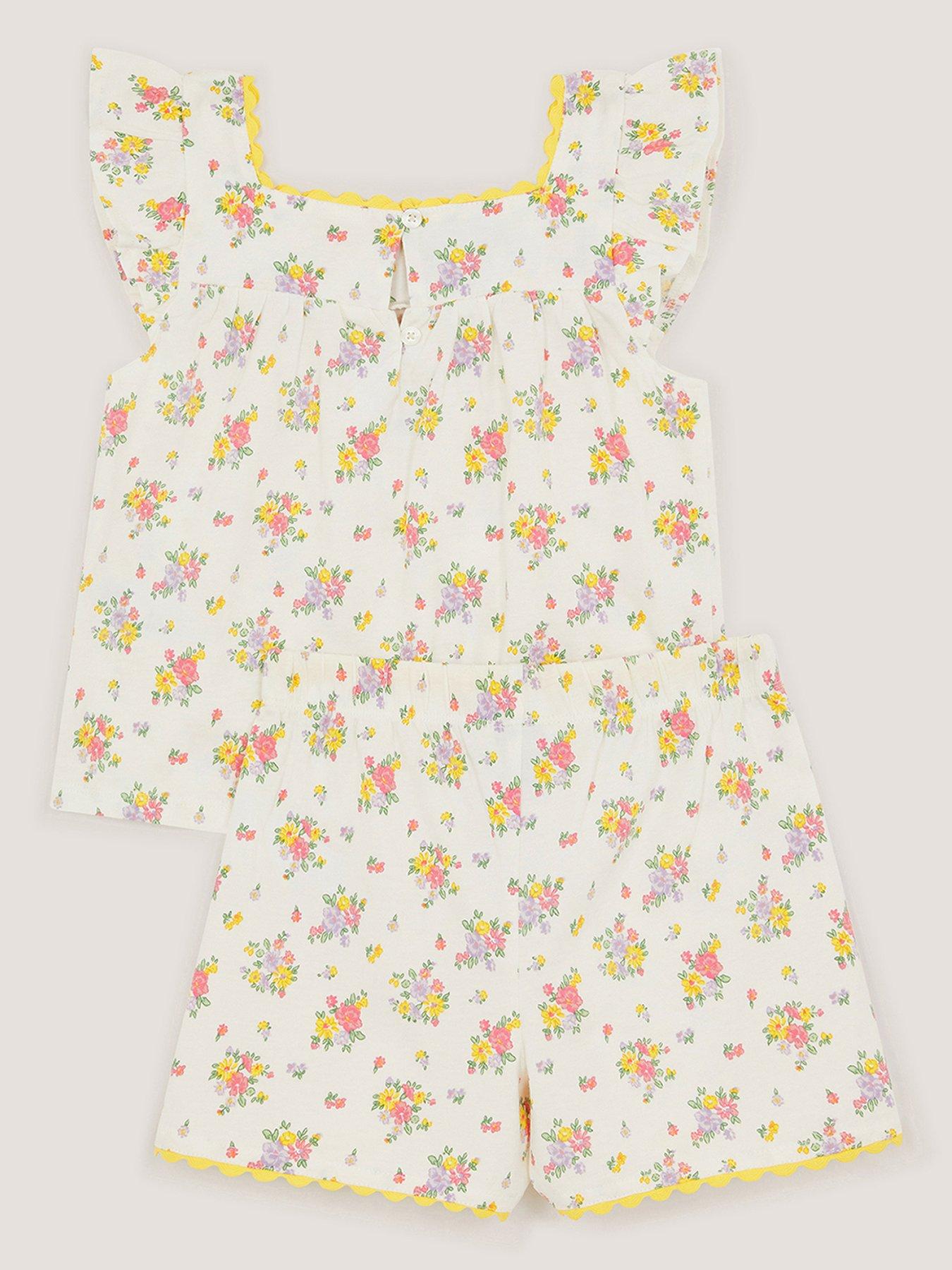 Image 2 of 3 of Monsoon Girls Rose Bud Jersey Print Pyjamas - Light Cream