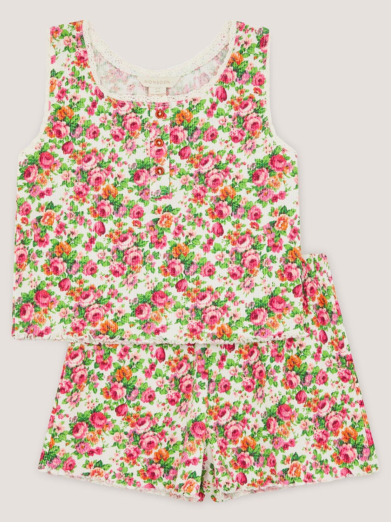 Image 1 of 3 of Monsoon Girls Ditsy Posey Print Pyjamas - Cream