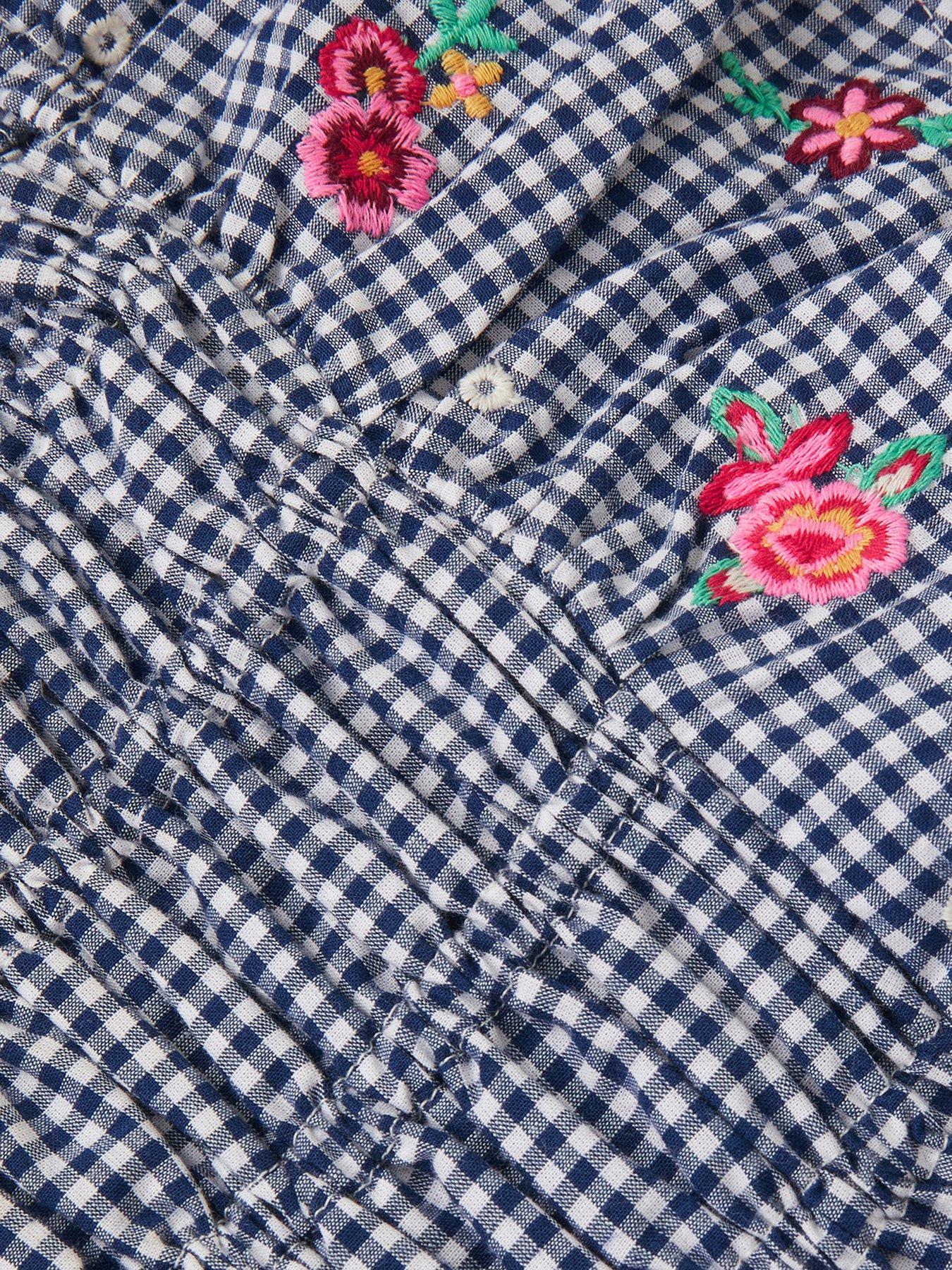 Image 4 of 4 of Monsoon Girls Gingham Shirred Jumpsuit - Navy