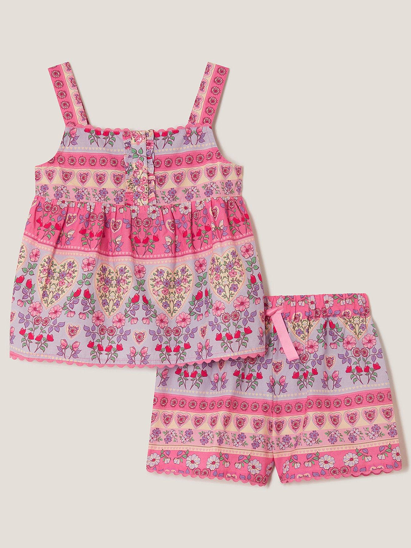 Monsoon Girls Swan Hearts Print Woven Pyjamas - Multi