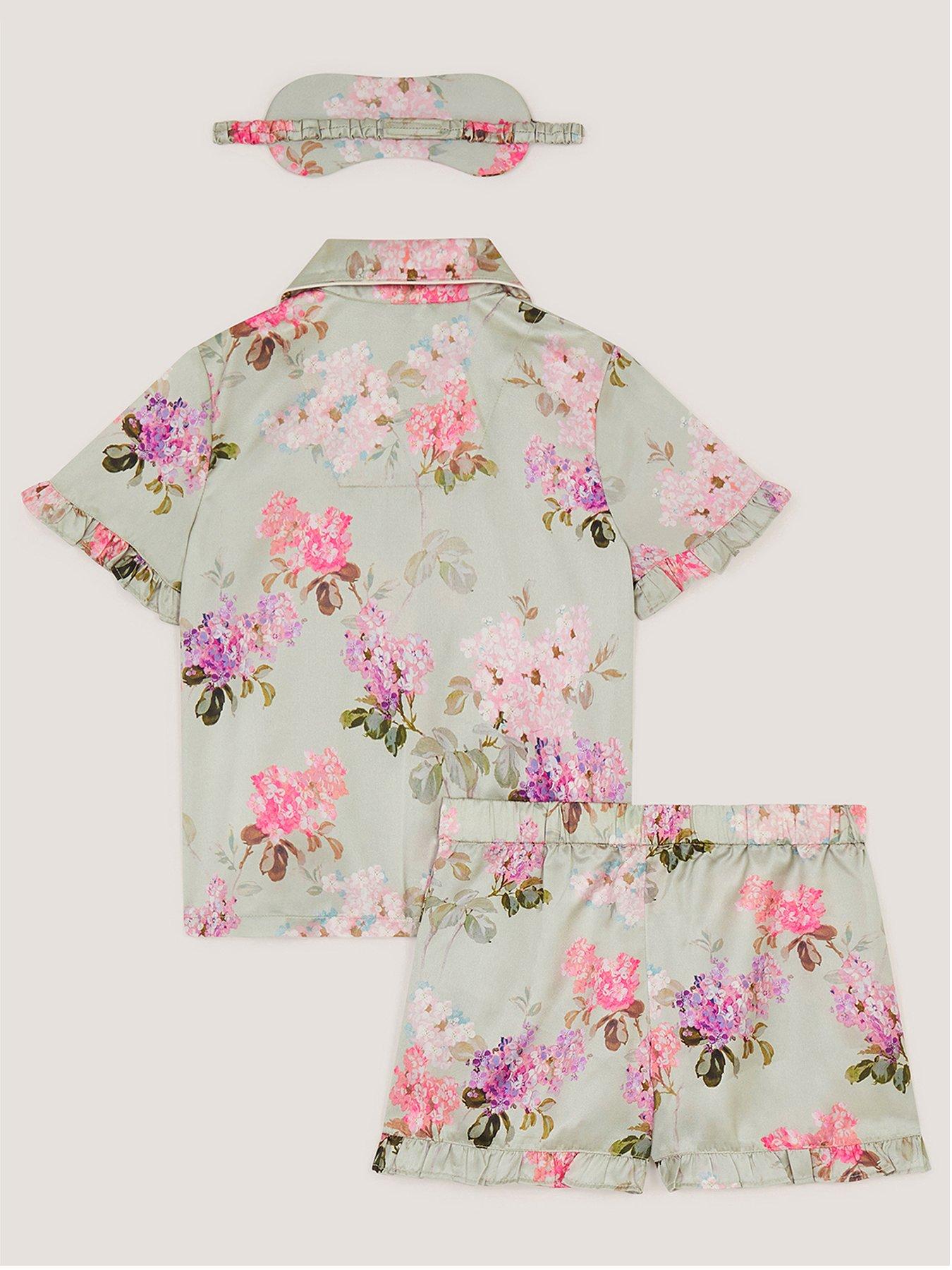 Image 2 of 2 of Monsoon Girls Satin Short Print Pyjamas - Green