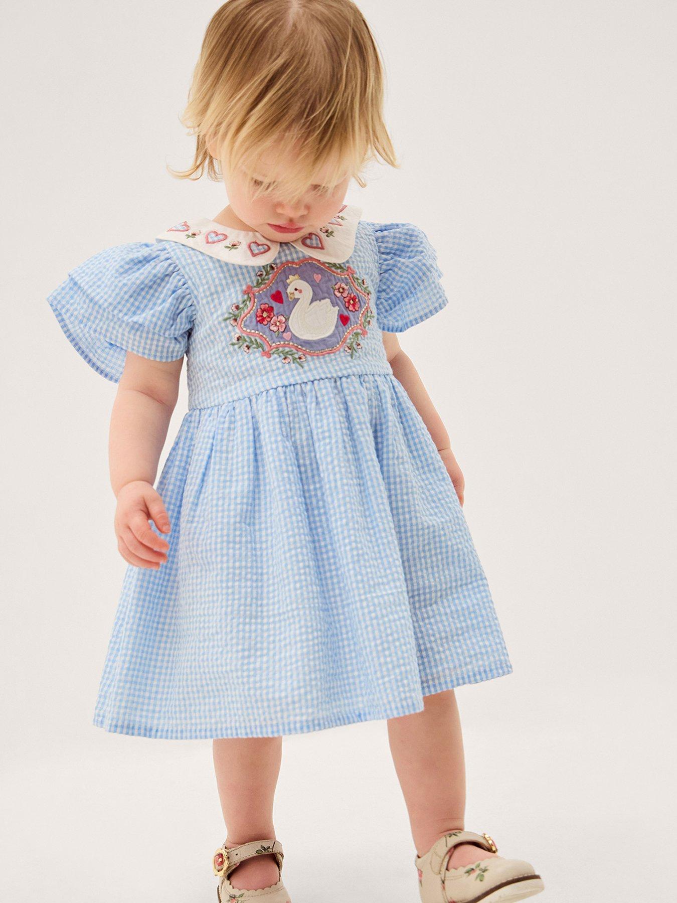 Monsoon Baby Girls Swan Dress and Knickers - Blue