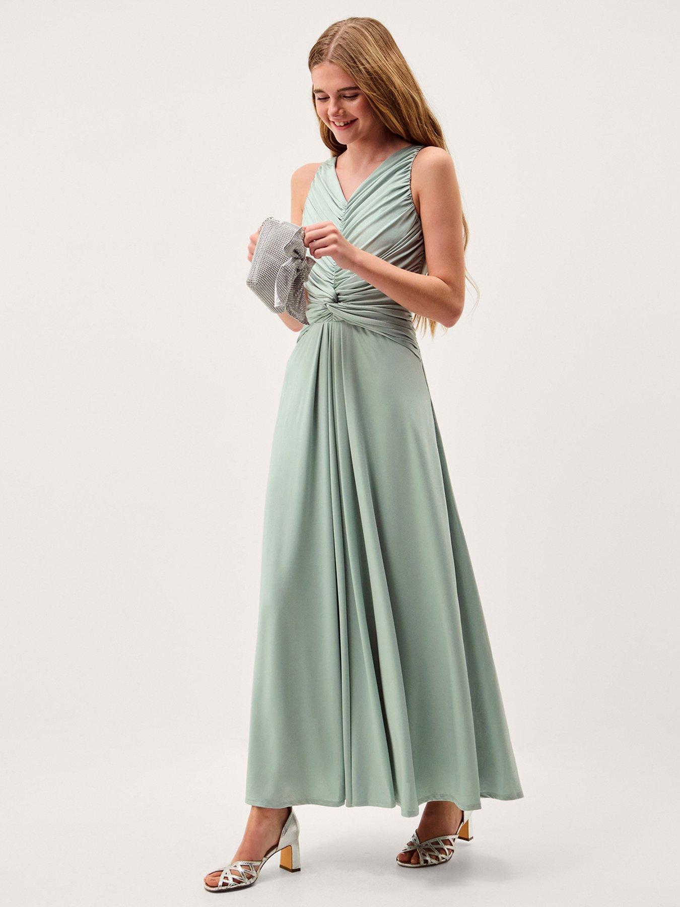 moss green dress outfit Six Stories Women's Bow One Shoulder Satin Bridesmaid Dress - Moss Green main image 1