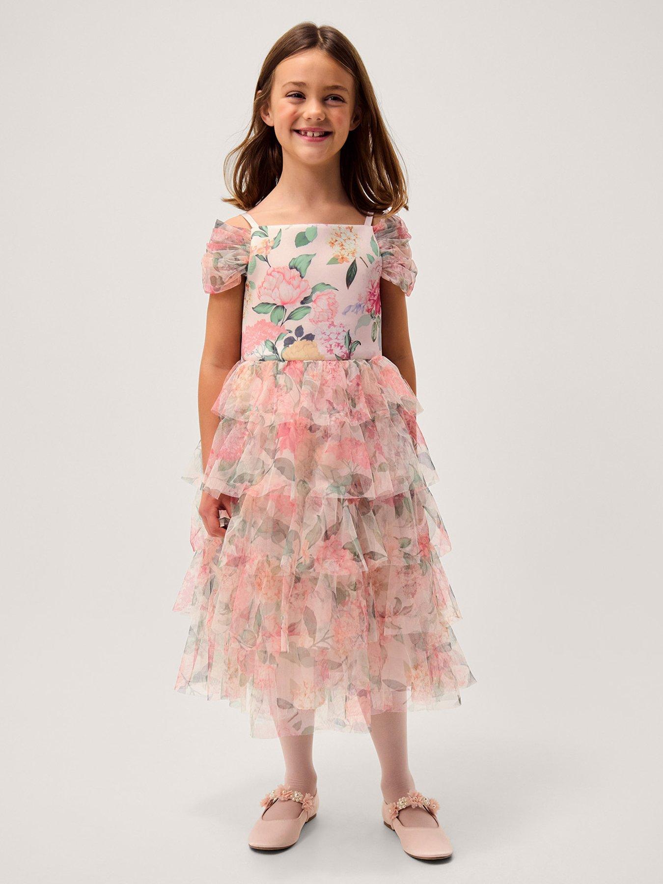 Monsoon Girls Agnes Scarlet Ruffle Scuba Dress, Multi, Size 9 Years