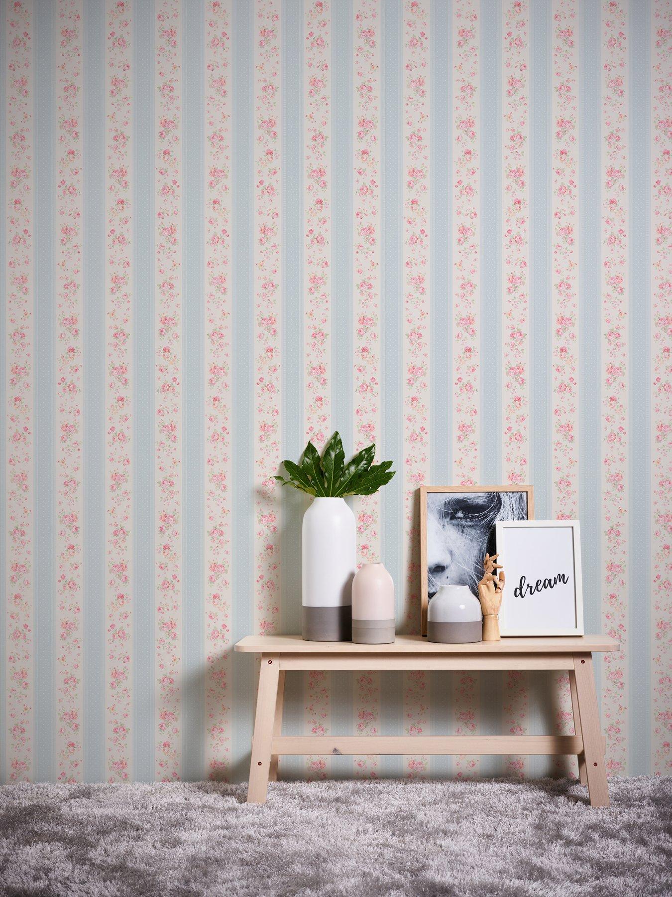 AS Creation Floral Stripe Blue Non Woven Wallpaper
