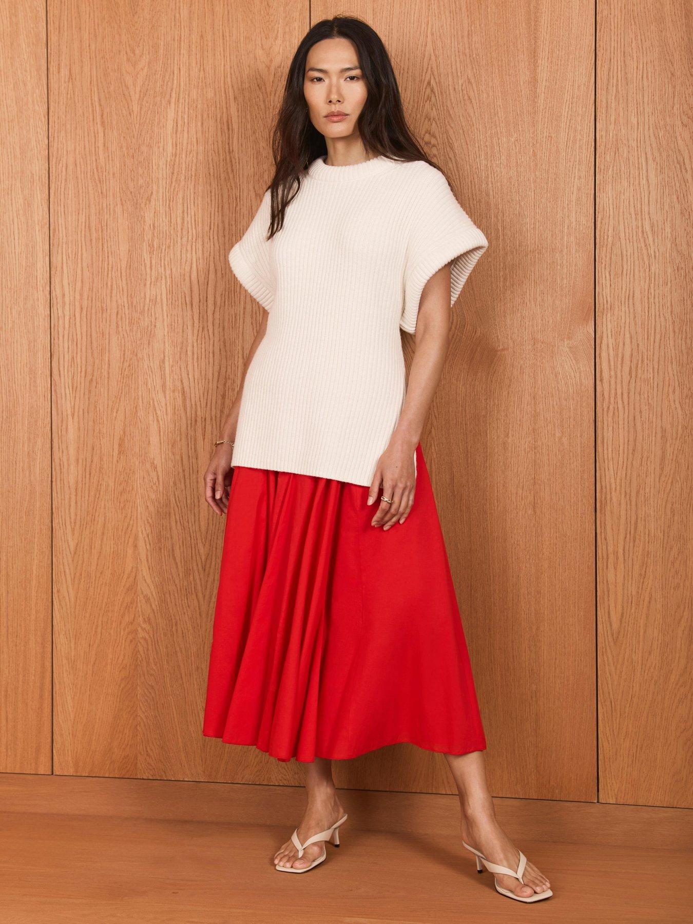 Mint Velvet Red Full Cotton Skirt