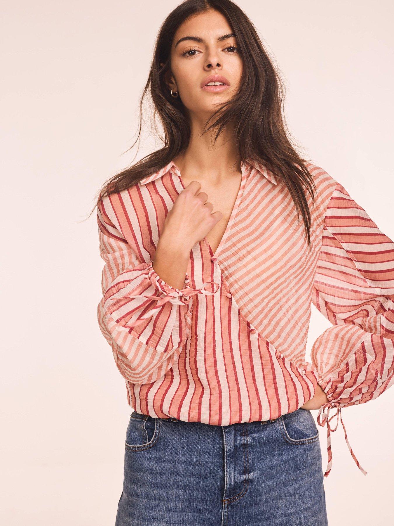 Mint Velvet Mixed Stripe Wrap Shirt - Orange